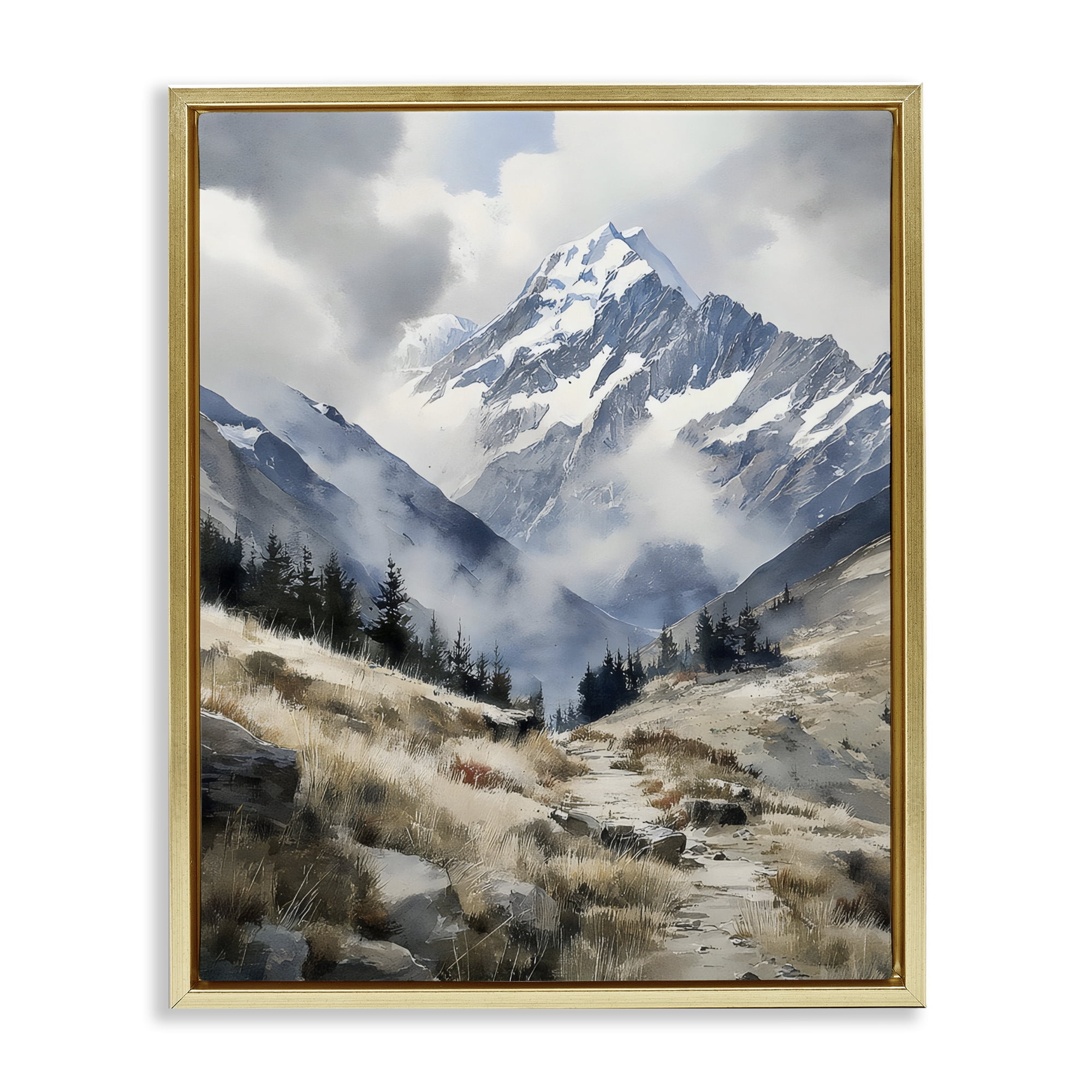 Stupell Industries Snow Caps Mountain Peaks Gold Framed Floater Canvas Wall Art, design by Franklyn Gregory