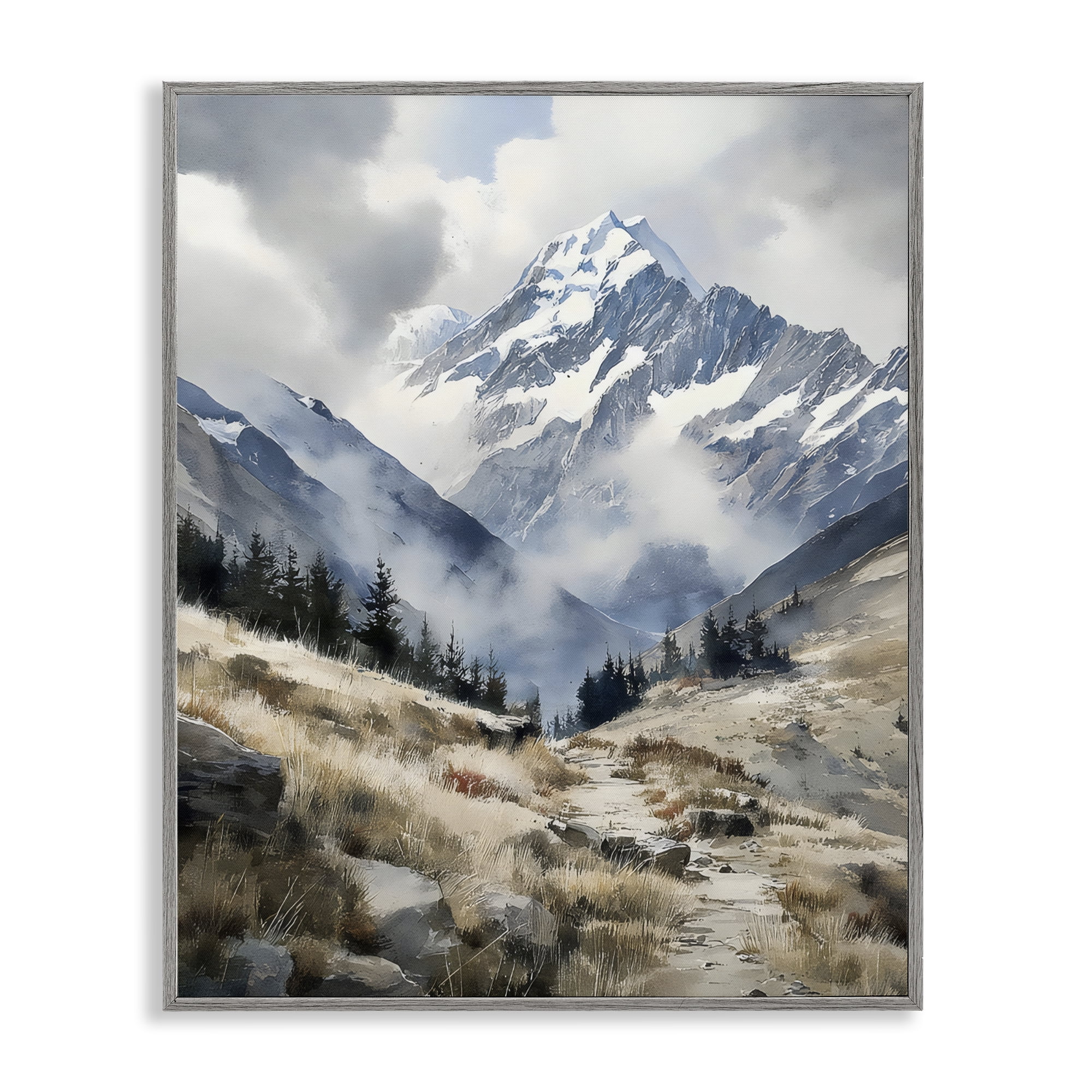 Stupell Industries Snow Caps Mountain Peaks Gray Framed Giclee Art, design by Franklyn Gregory