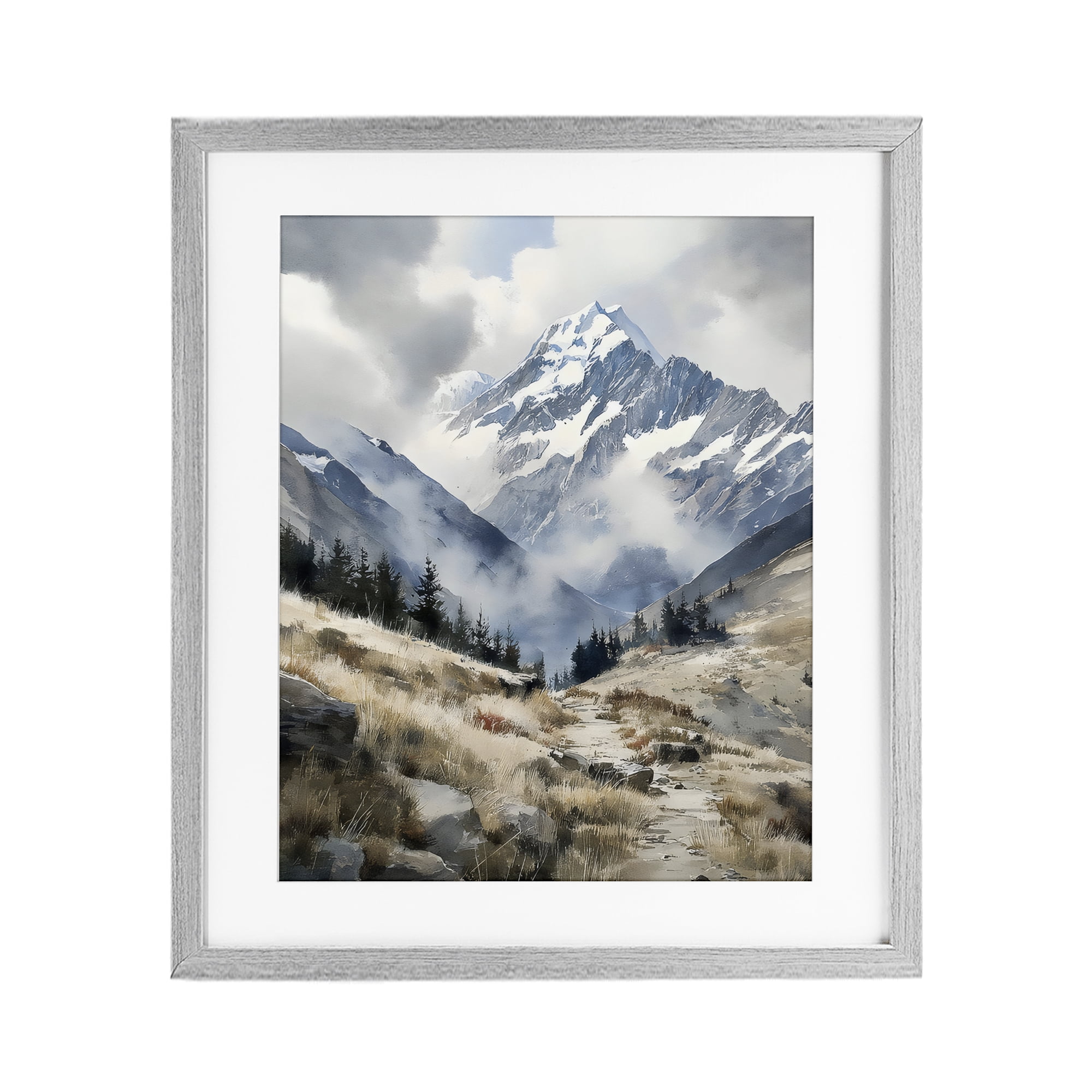 Stupell Industries Snow Caps Mountain Peaks Gray Framed Print Under Glass, design by Franklyn Gregory