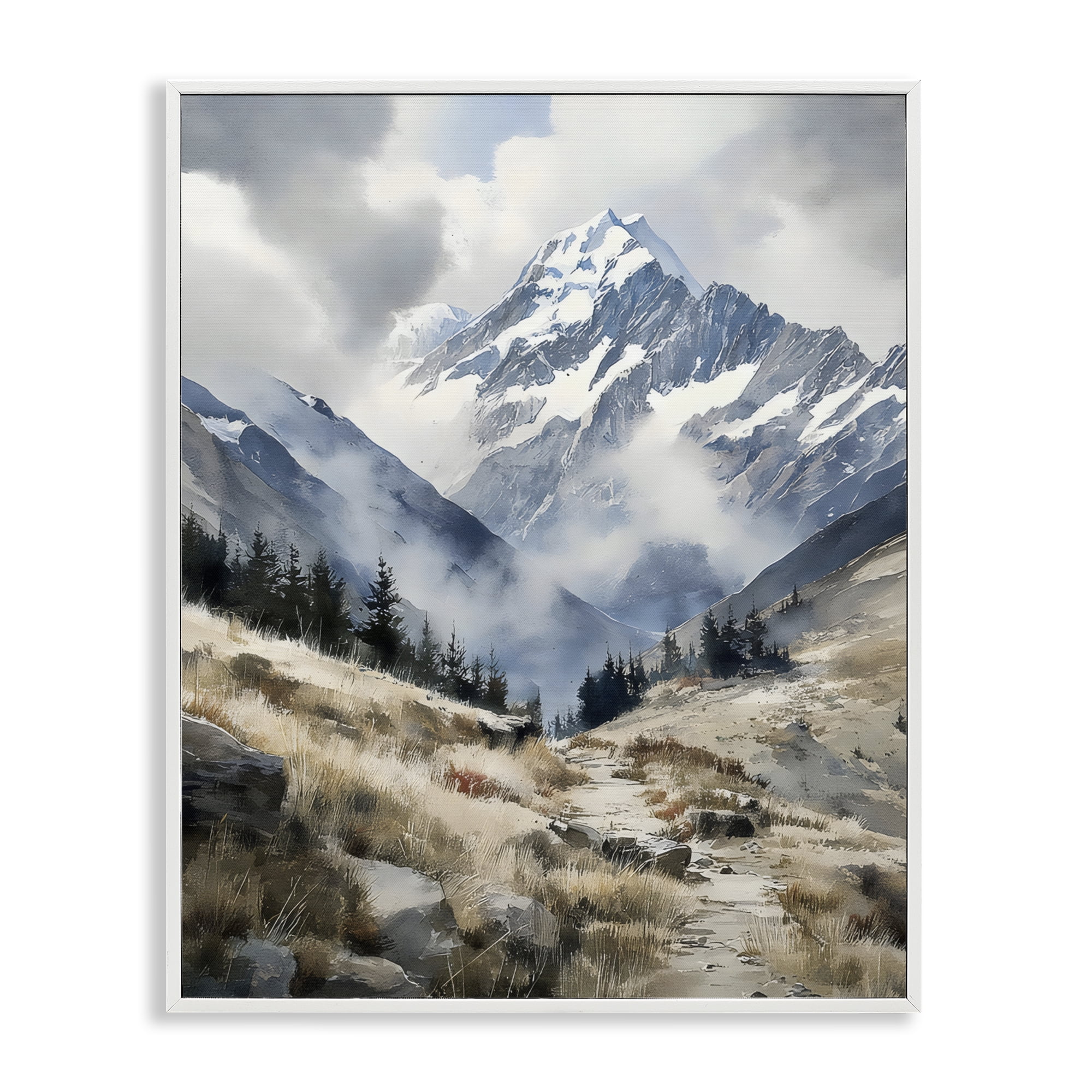 Stupell Industries Snow Caps Mountain Peaks White Framed Giclee Art, design by Franklyn Gregory