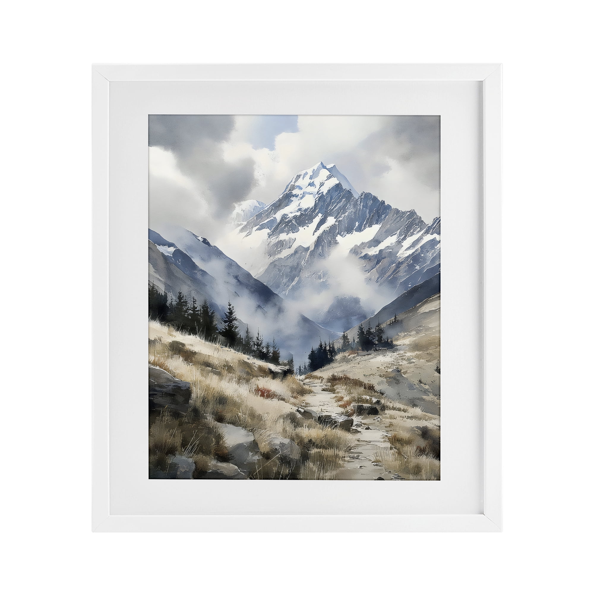 Stupell Industries Snow Caps Mountain Peaks White Framed Print Under Glass, design by Franklyn Gregory