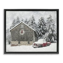Stupell Industries Snow Covered Farm Scene Holiday Painting Black Floater Framed Canvas Art Prints Wall Art, 21 x 17