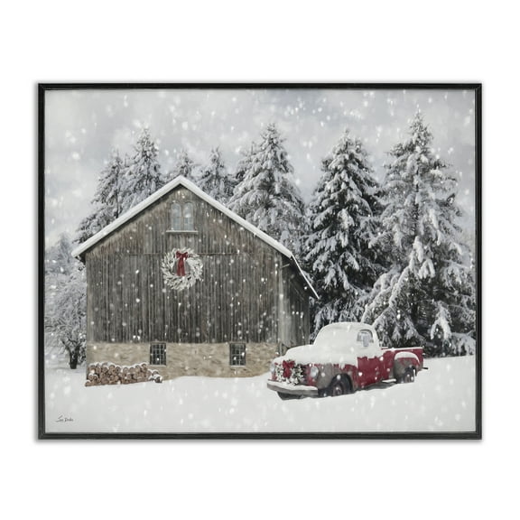 Stupell Industries Snow Covered Farm Scene Holiday Painting Black Framed Art Prints Wall Art, 14 x 11