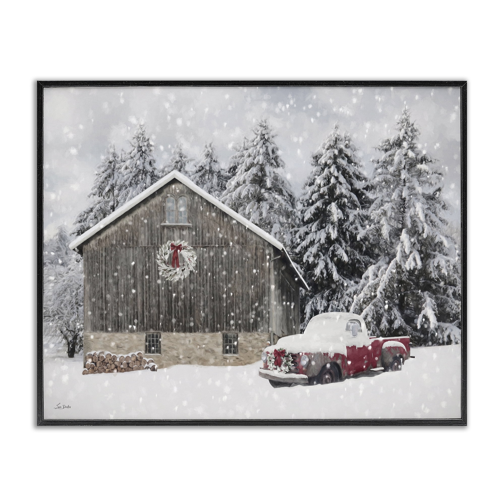 Stupell Industries Snow Covered Farm Scene Holiday Painting Black Framed Art Prints Wall Art, 20 x 16
