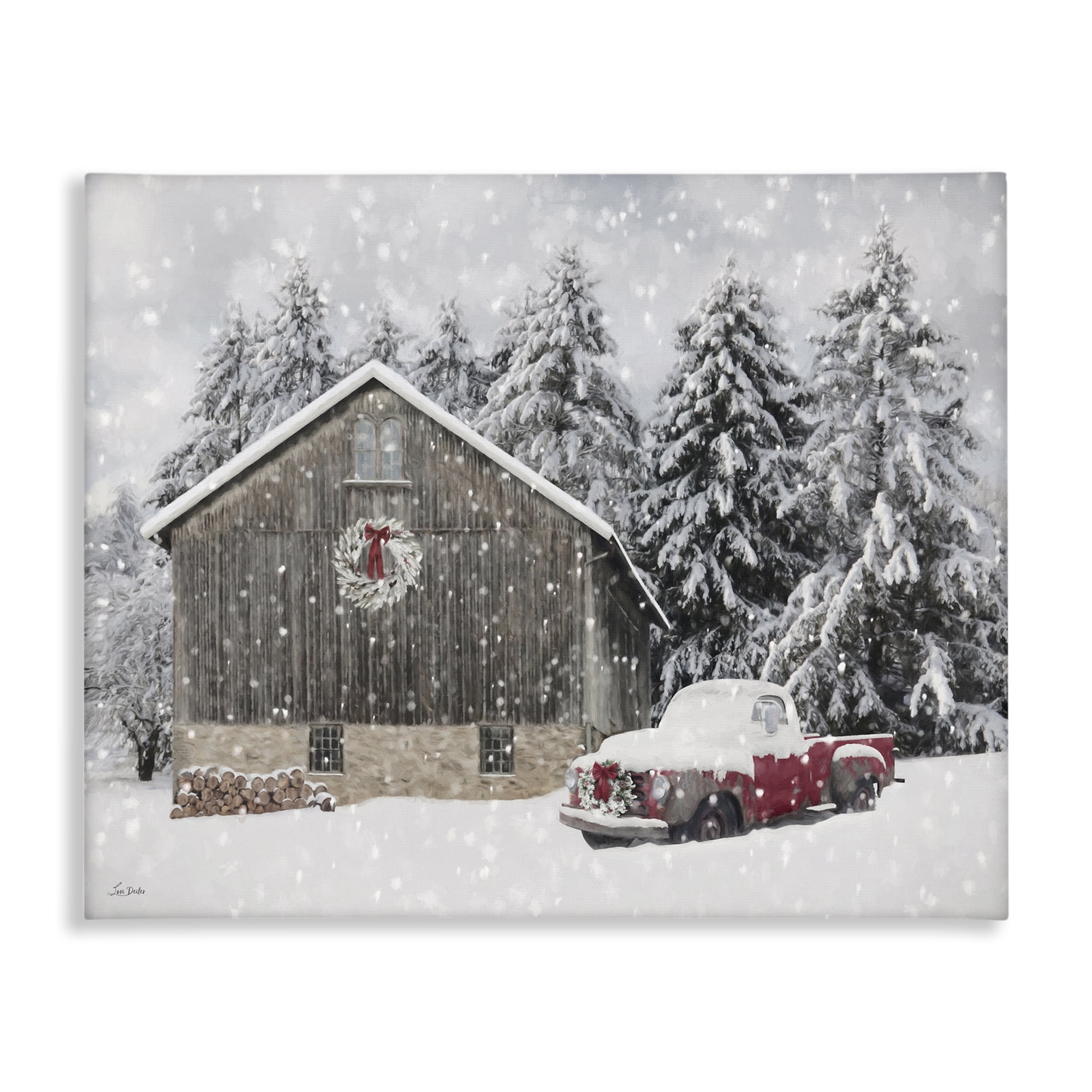 Stupell Industries Snow Covered Farm Scene Holiday Painting Gallery Wrapped Canvas Art Prints Wall Art, 30 x 24