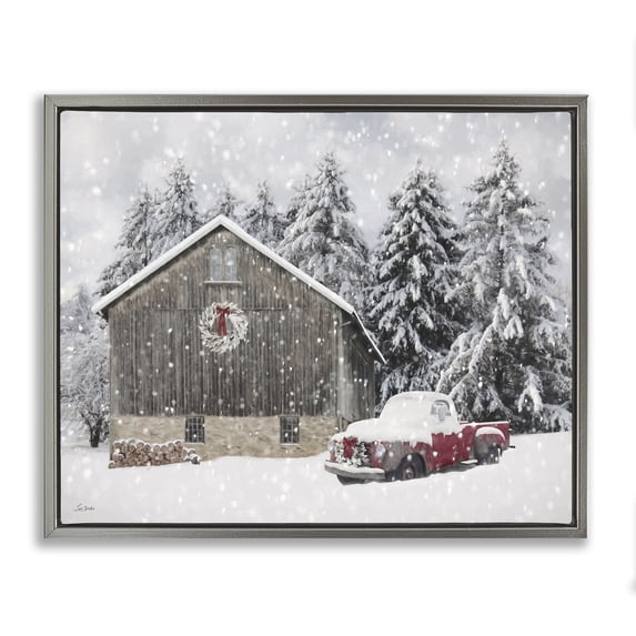 Stupell Industries Rustic Lodge Snow Covered Farm Scene Gray Floating Frame Canvas Art, 31 x 25, by Lori Deiter