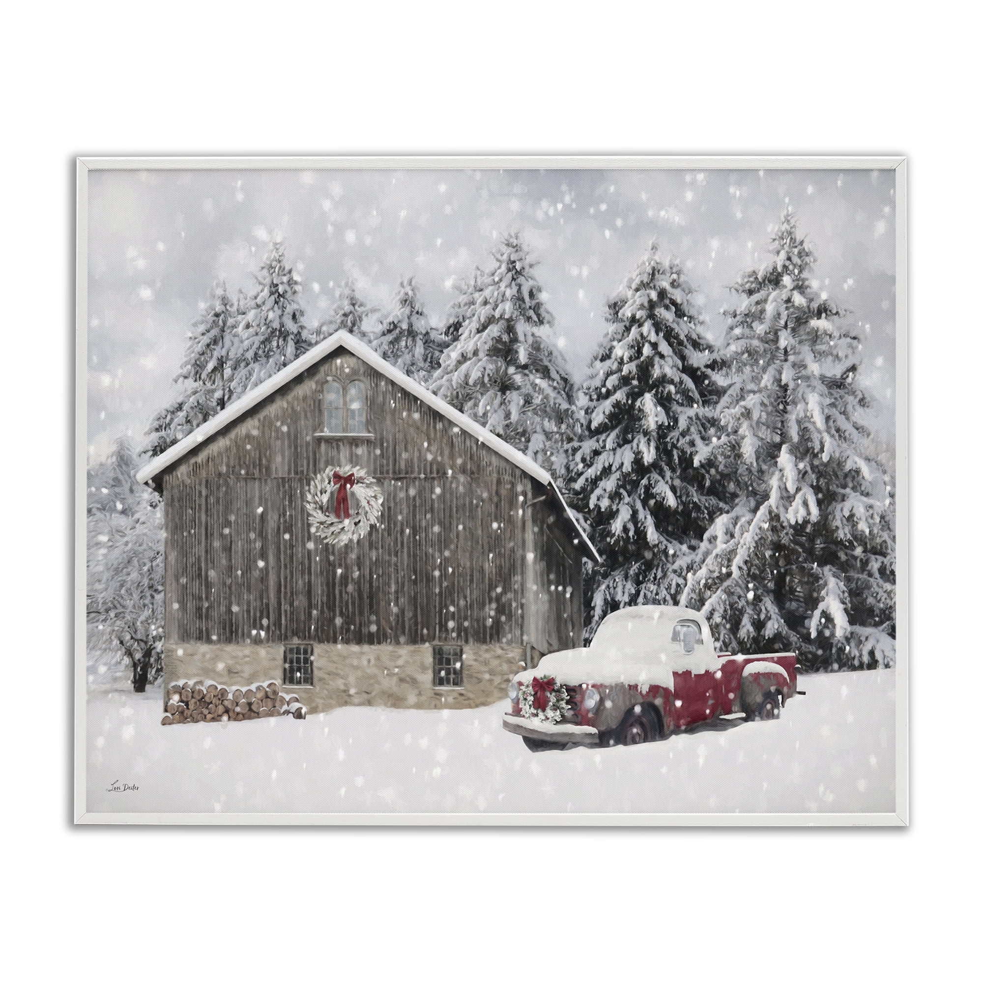 Stupell Industries Snow Covered Farm Scene Holiday Painting White Framed Art Prints Wall Art, 14 x 11