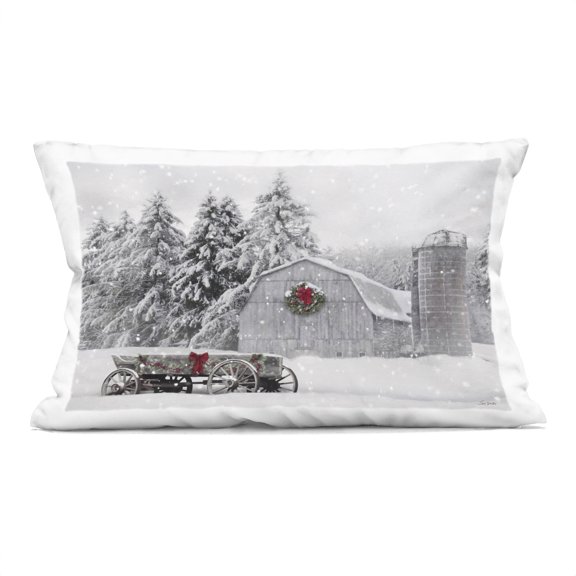 Stupell Industries - Snow Covered Farmland Throw Pillow 14" x 20" by Lori Deiter