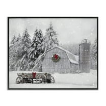Stupell Industries Snow Covered Farmland Holiday Painting Black Framed Art Prints Wall Art, 14 x 11