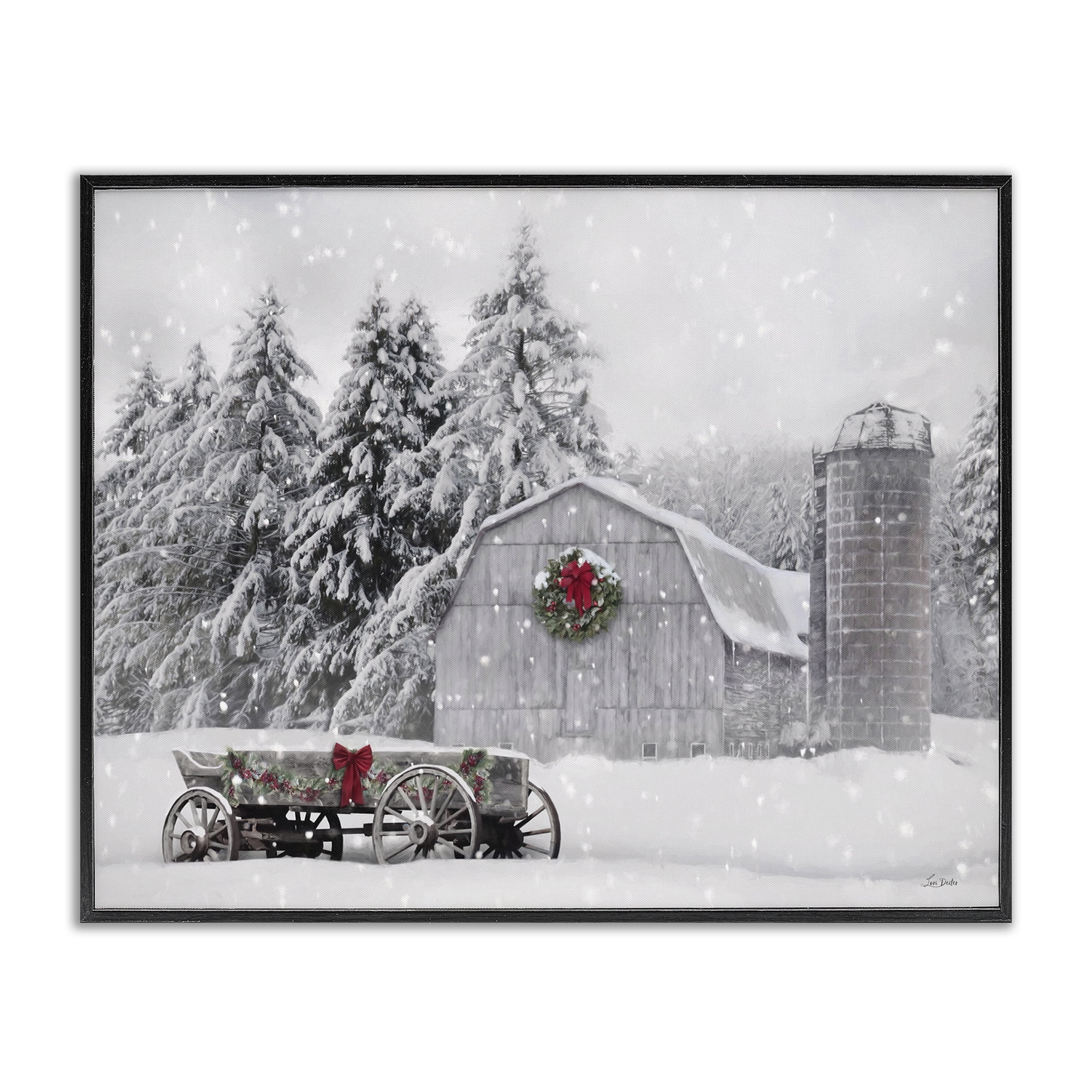 Stupell Industries Snow Covered Farmland Holiday Painting Black Framed Art Prints Wall Art, 30 x 24
