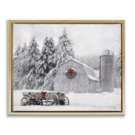 Stupell Industries Farmhouse Snow Covered Farmland Gold Floating Frame Canvas Art, 31 x 25, by Lori Deiter