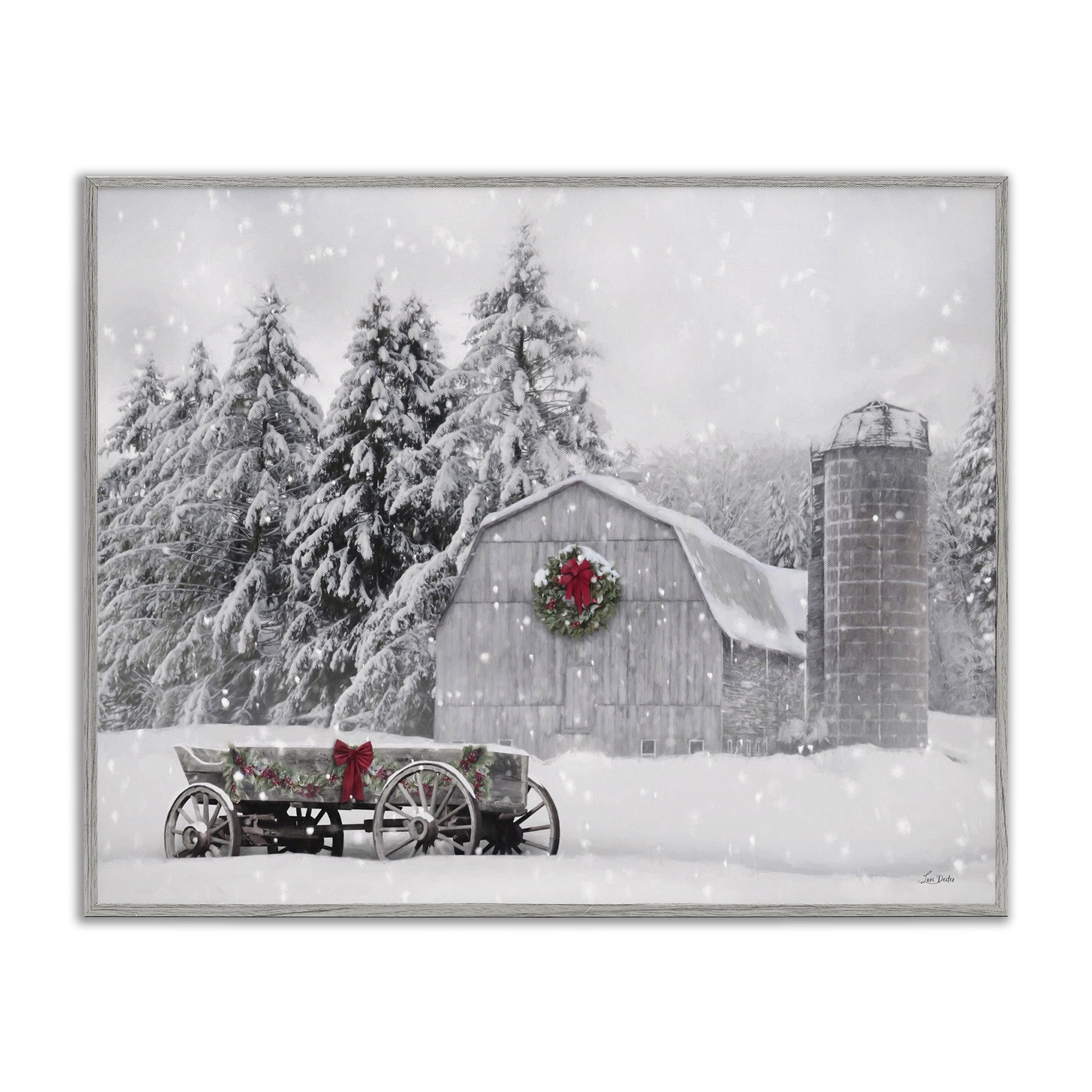 Stupell Industries Snow Covered Farmland Holiday Painting Gray Framed Art Prints Wall Art, 30 x 24