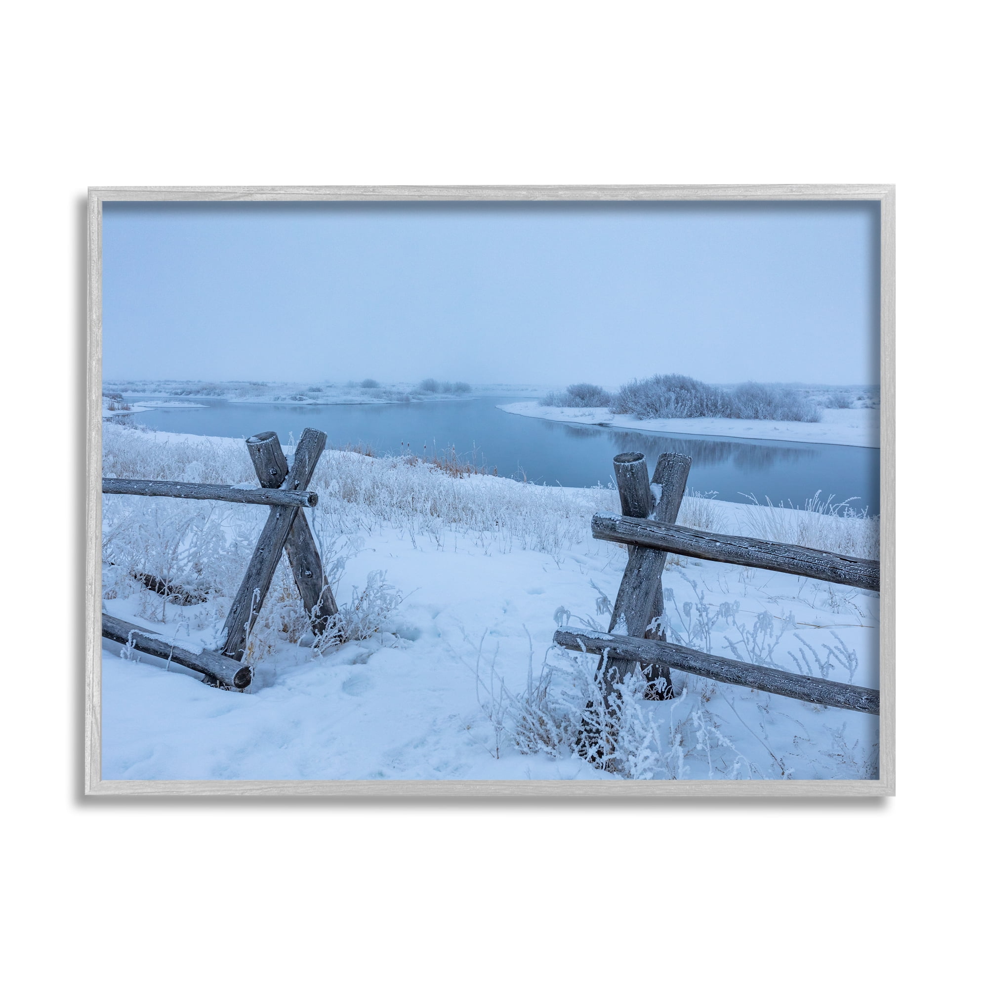 Stupell Industries Snow Covered Fields Country Fences Winter Landscape Photograph Gray Framed Art Print Wall Art, Design by Steve Smith