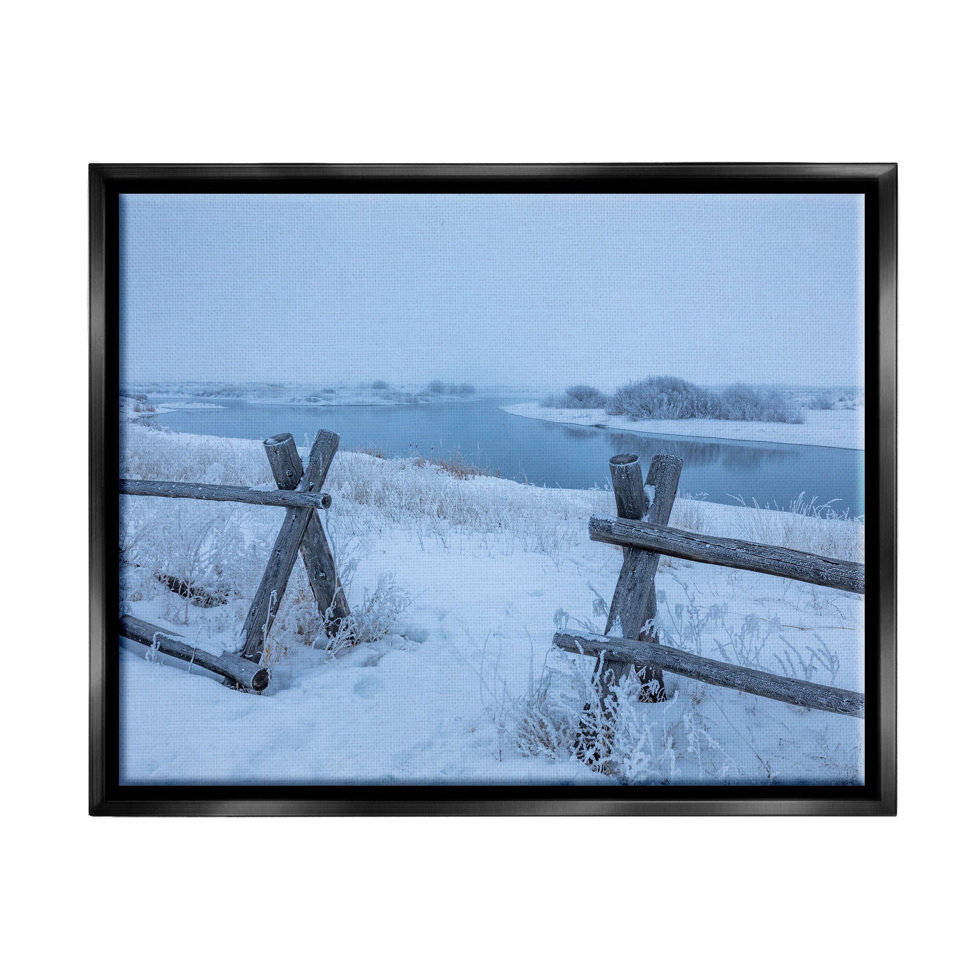 Stupell Industries Snow Covered Fields Country Fences Winter Landscape Photograph Jet Black Floating Framed Canvas Print Wall Art, Design by Steve Smith
