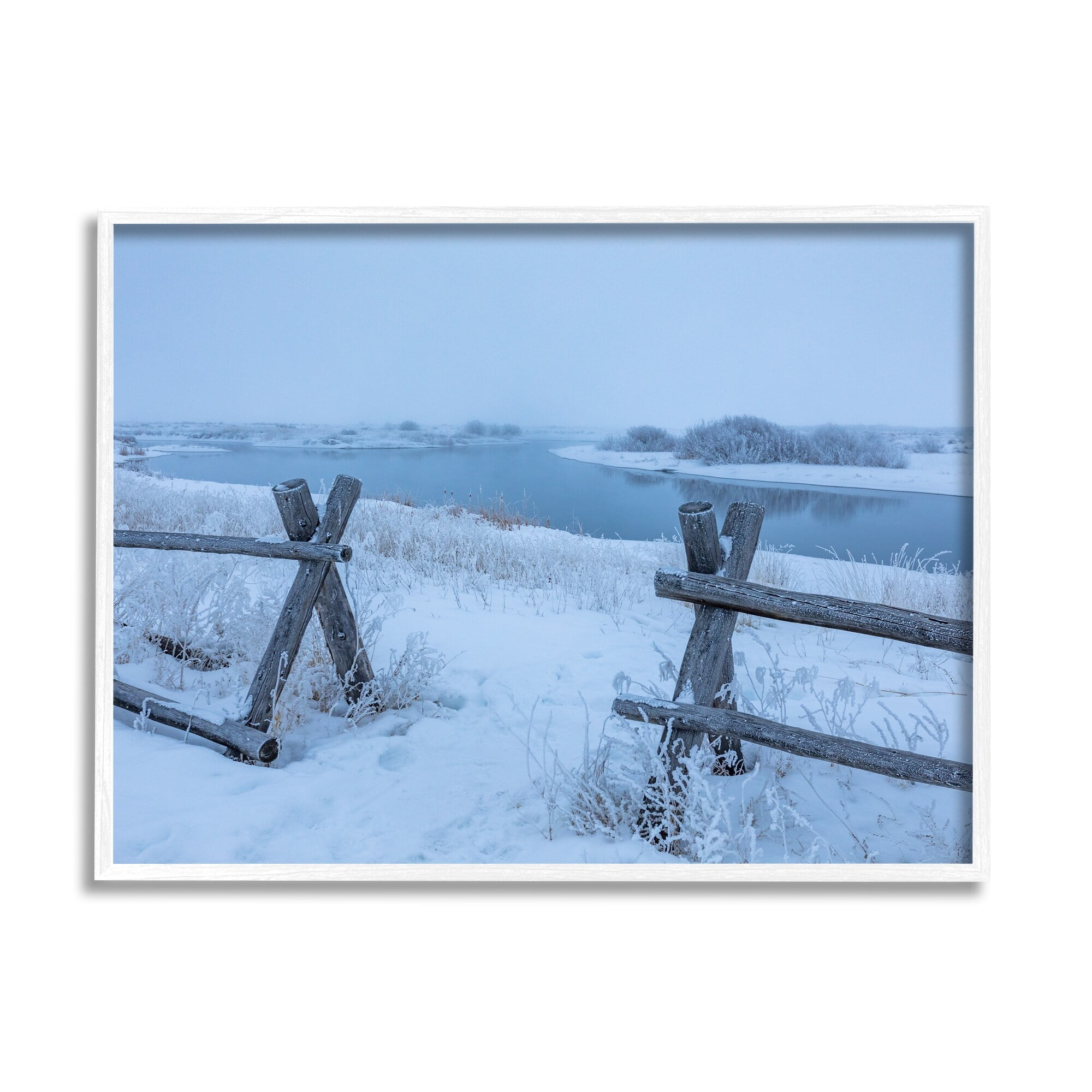 Stupell Industries Snow Covered Fields Country Fences Winter Landscape Photograph White Framed Art Print Wall Art, Design by Steve Smith