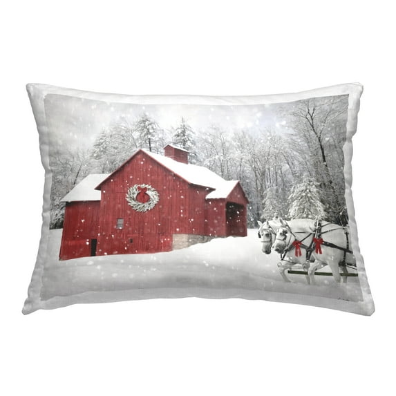Stupell Industries Snow Covered Red Barn Decorative Printed Throw Pillow, 14 x 20
