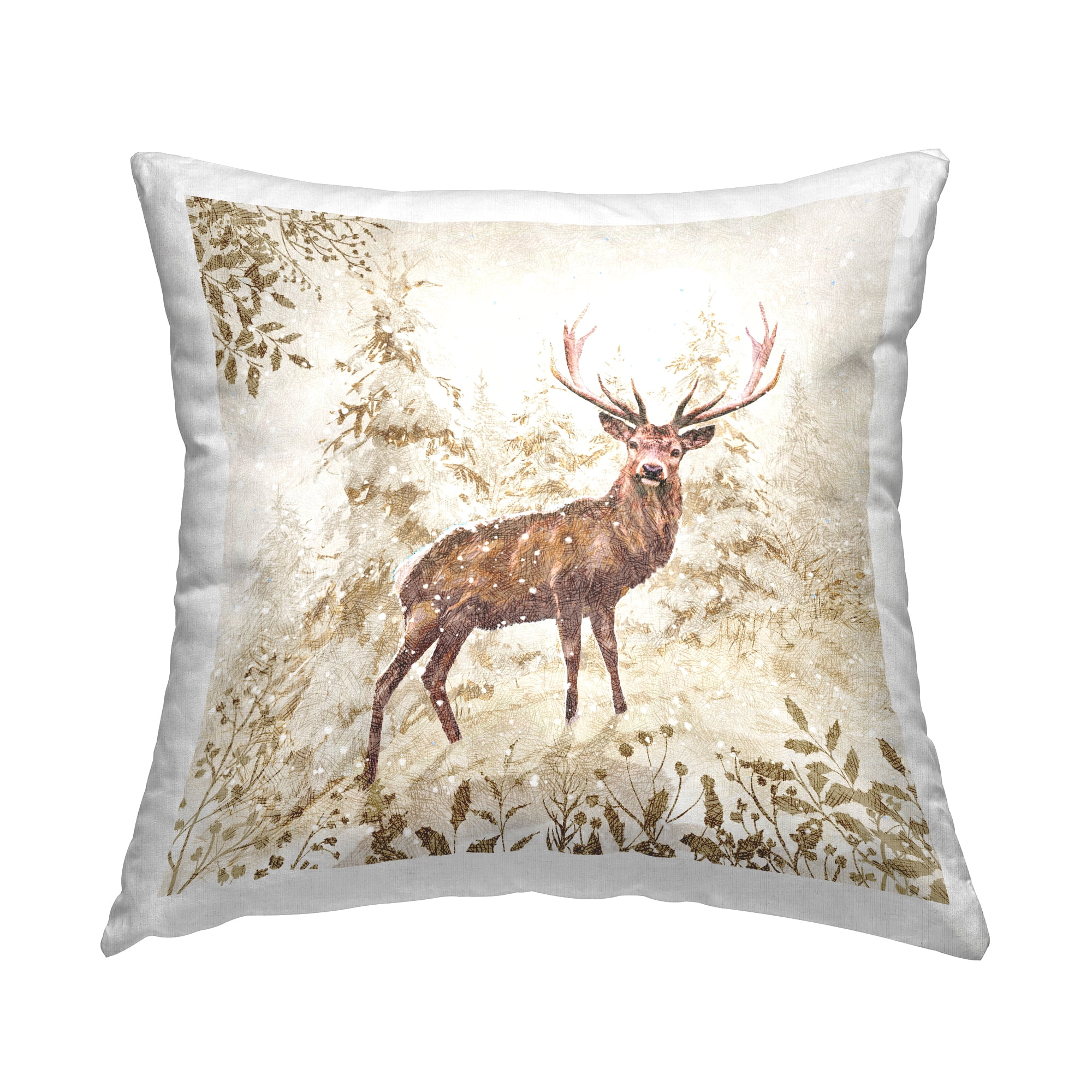 Stupell Industries Snow Covered Trees Buck Wildlife Printed Throw Pillow Design by Pip Wilson