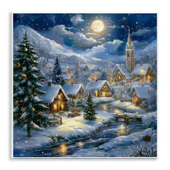 Snow Covered Village Wall Plaque Art, 12 x 12, Made In USA