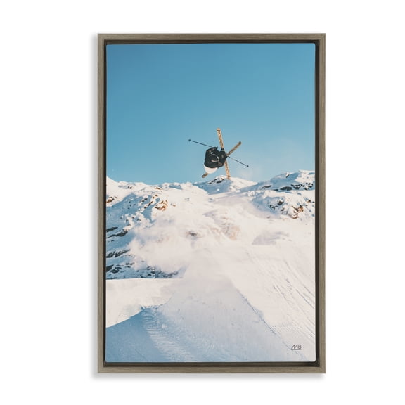 Stupell Industries Snow Day Skiing Sports Photography Brown Floater Framed Canvas Art Print Wall Art, 17 x 25