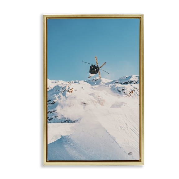 Stupell Industries Snow Day Skiing Sports Photography Gold Floater Framed Canvas Art Print Wall Art, 17 x 25