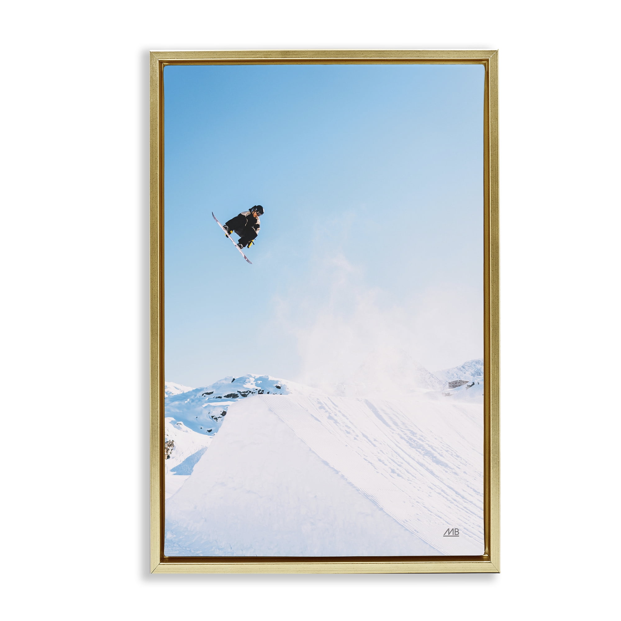 Stupell Industries Snow Day Snowboarder Sports Photography Gold Floater Framed Canvas Art Print Wall Art, 17 x 25