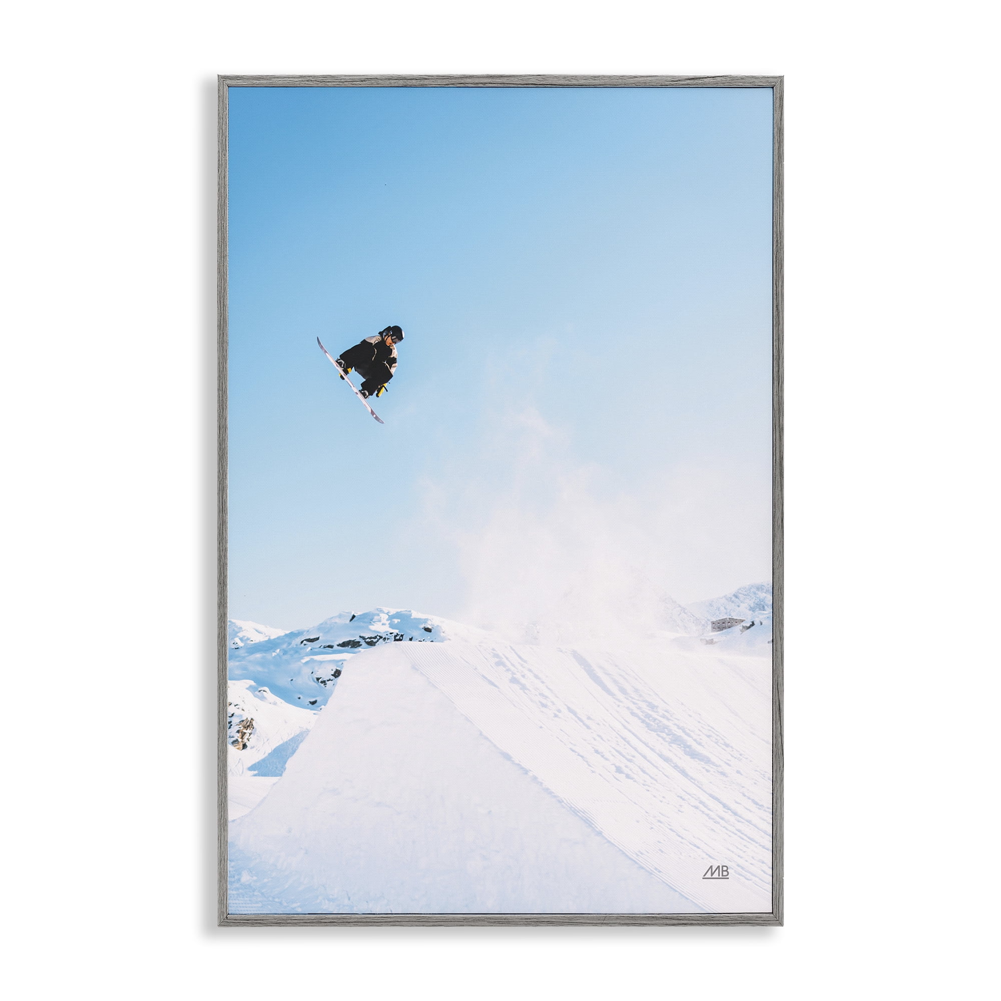 Stupell Industries Snow Day Snowboarder Sports Photography Gray Framed Art Print Wall Art, 20 x 30