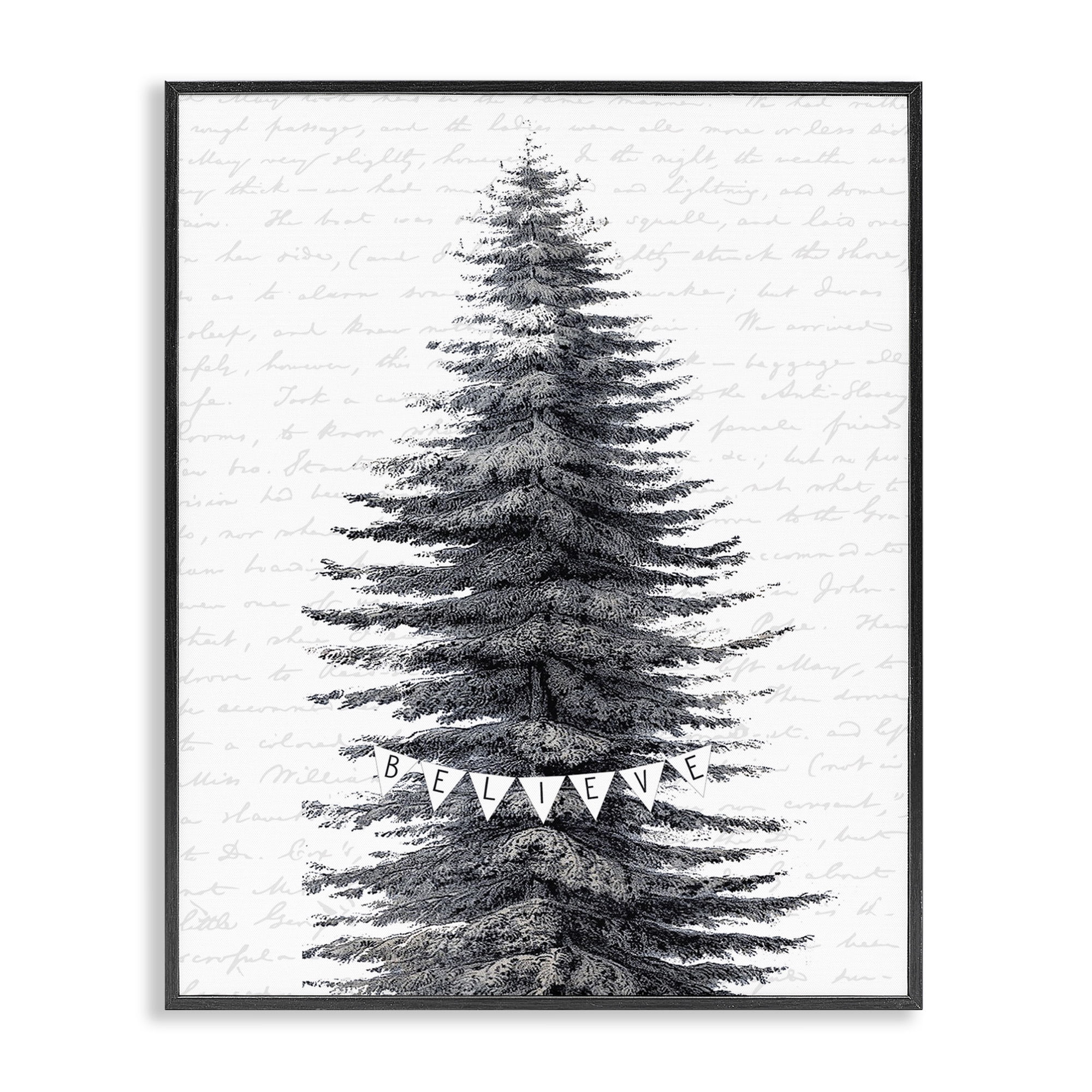 Stupell Industries Snow Dusted Christmas Tree Holiday Painting Black Framed Art Print Wall Art, 16 x 20