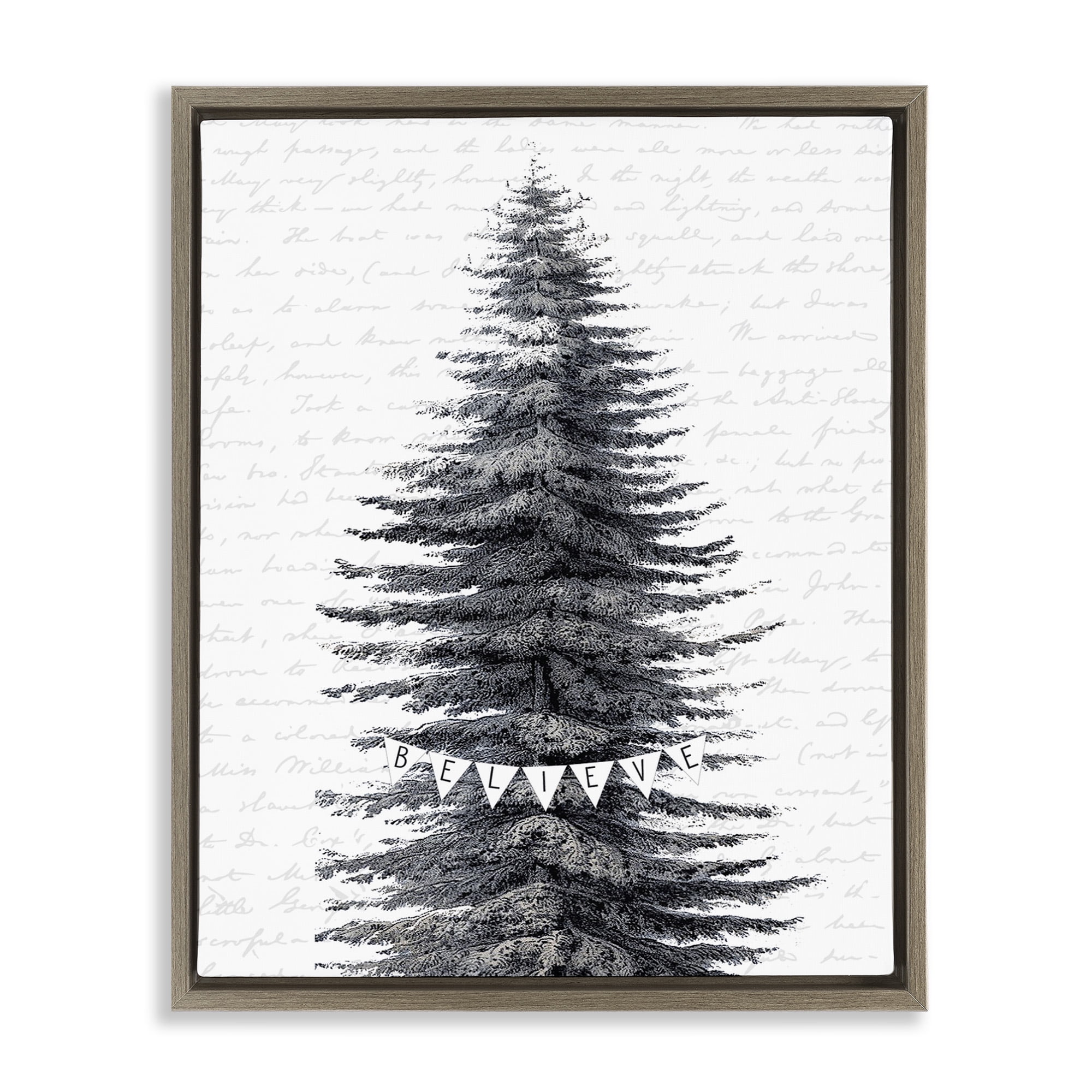 Stupell Industries Snow Dusted Christmas Tree Holiday Painting Brown Floater Framed Canvas Art Print Wall Art, 25 x 31