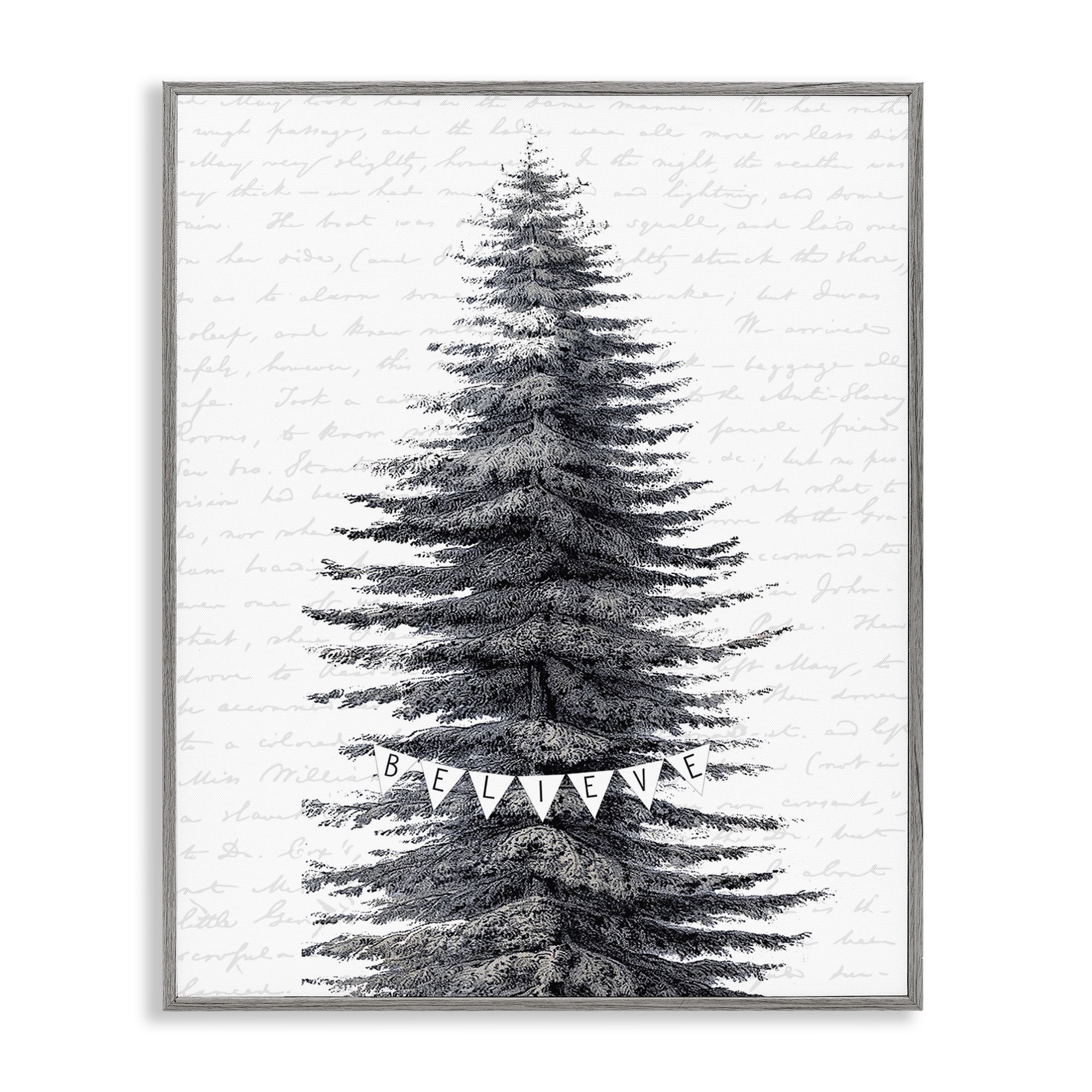 Stupell Industries Snow Dusted Christmas Tree Holiday Painting Gray Framed Art Print Wall Art, 11 x 14