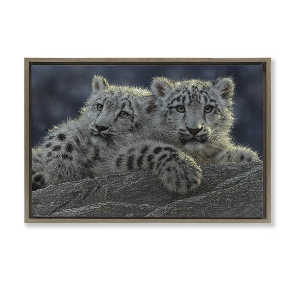 Stupell Industries Snow Leopard Cuddle Brown Framed Floater Canvas Wall Art design by Collin Bogle, 21 x 31