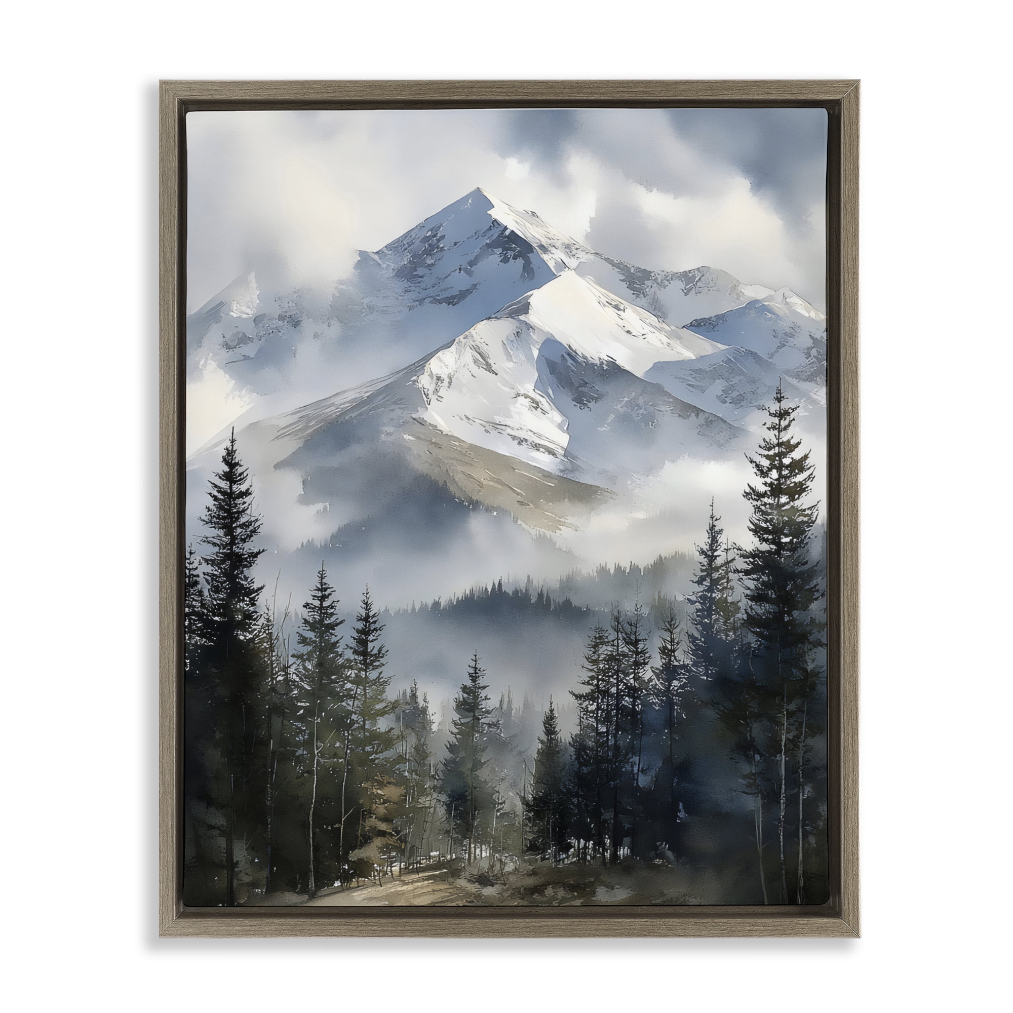 Stupell Industries Snow & Mist Alpines Brown Framed Floater Canvas Wall Art, design by Franklyn Gregory