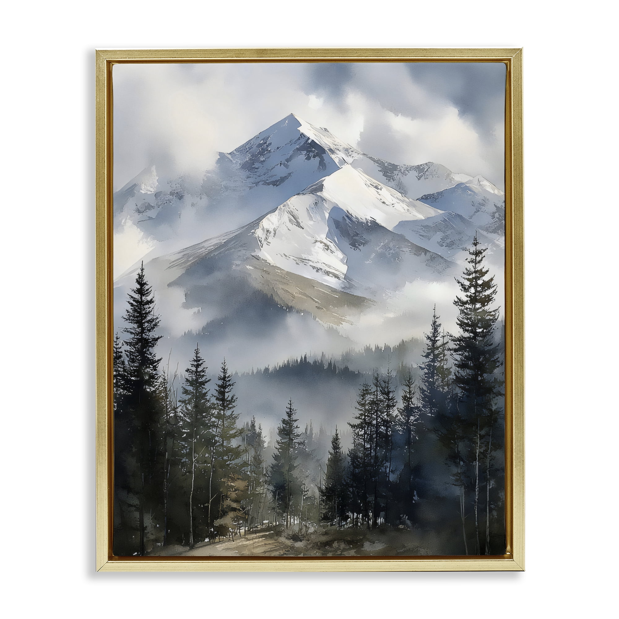 Stupell Industries Snow & Mist Alpines Gold Framed Floater Canvas Wall Art, design by Franklyn Gregory