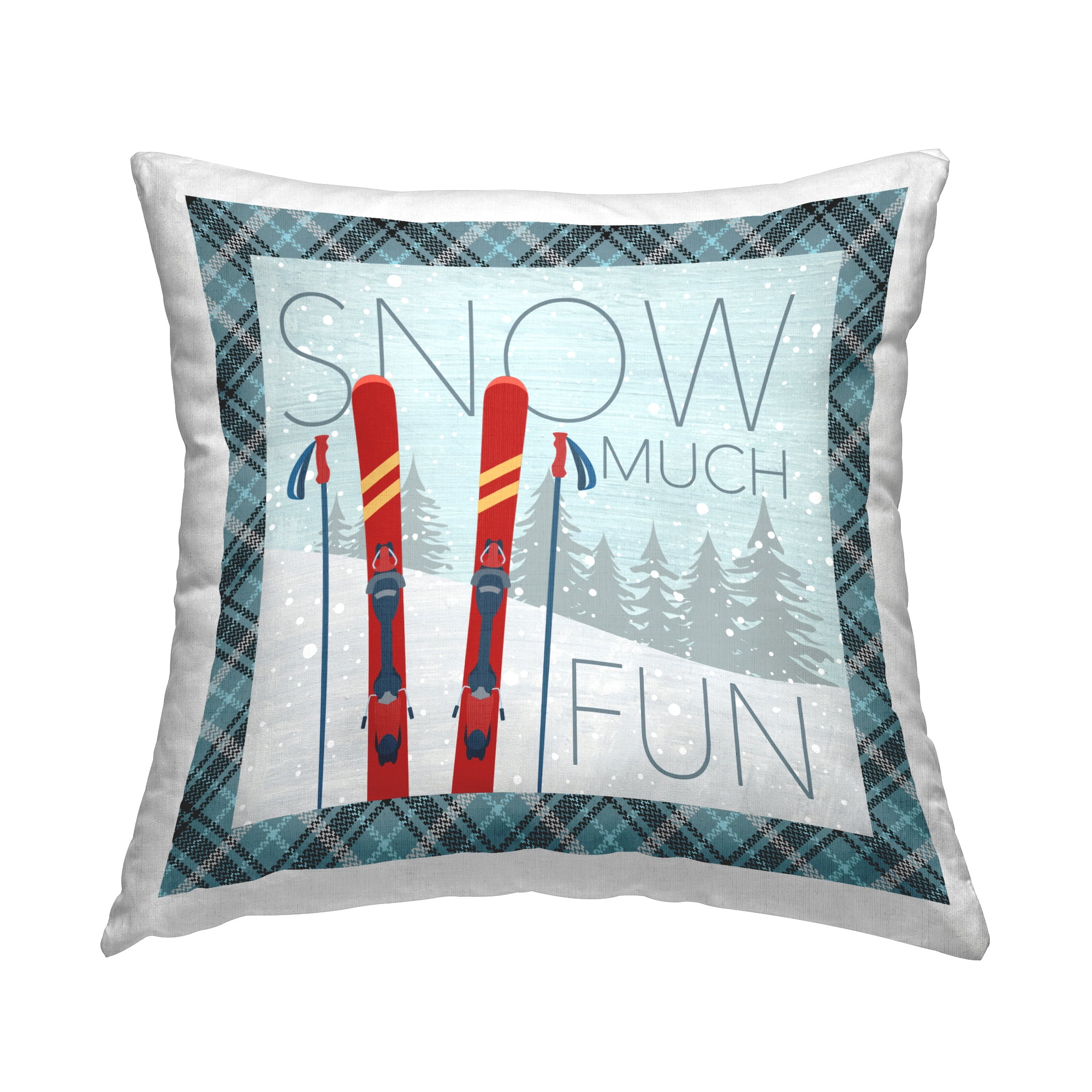 Stupell Industries Snow Much Fun with Plaid Decorative Printed Throw Pillow, 18 x 18