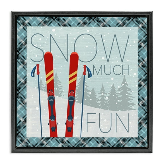 Stupell Industries Snow Much Fun with Plaid Landscape Painting Black Floater Framed Canvas Art Prints Wall Art, 18 x 18