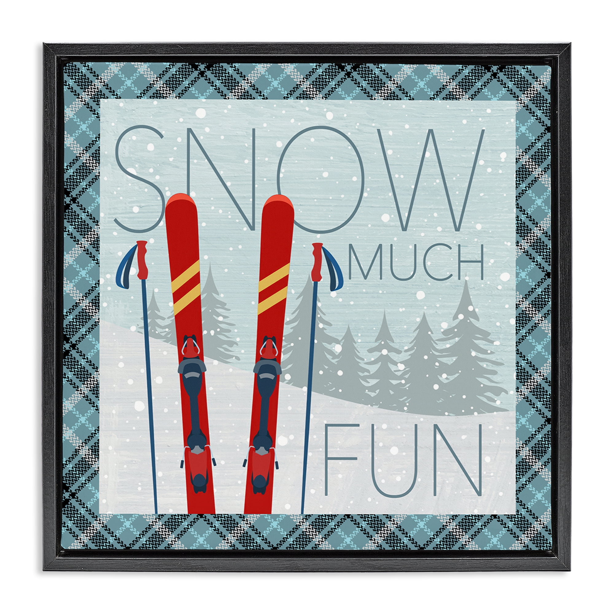 Stupell Industries Snow Much Fun with Plaid Landscape Painting Black Floater Framed Canvas Art Prints Wall Art, 25 x 25