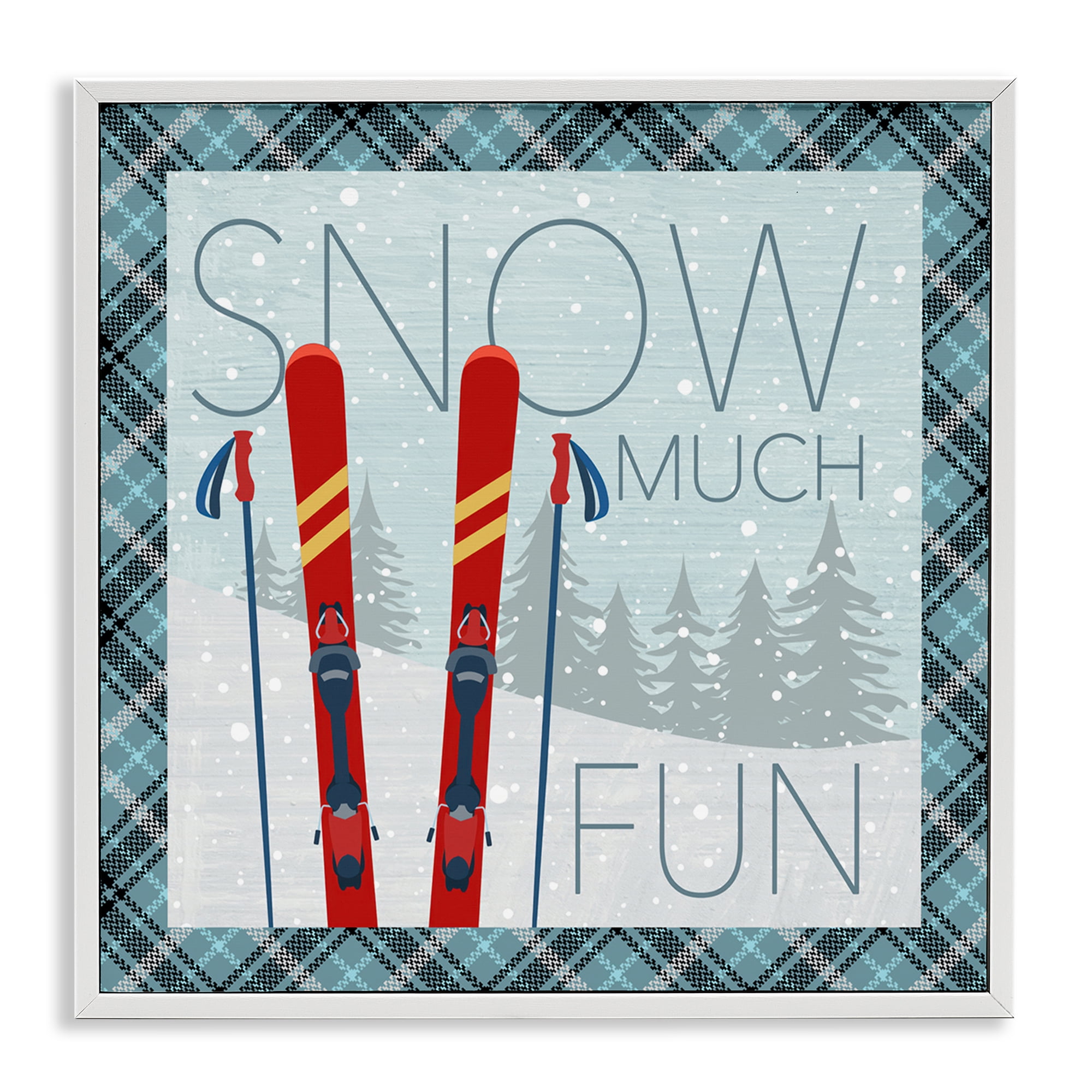 Stupell Industries Snow Much Fun with Plaid Landscape Painting White Framed Art Prints Wall Art, 12 x 12