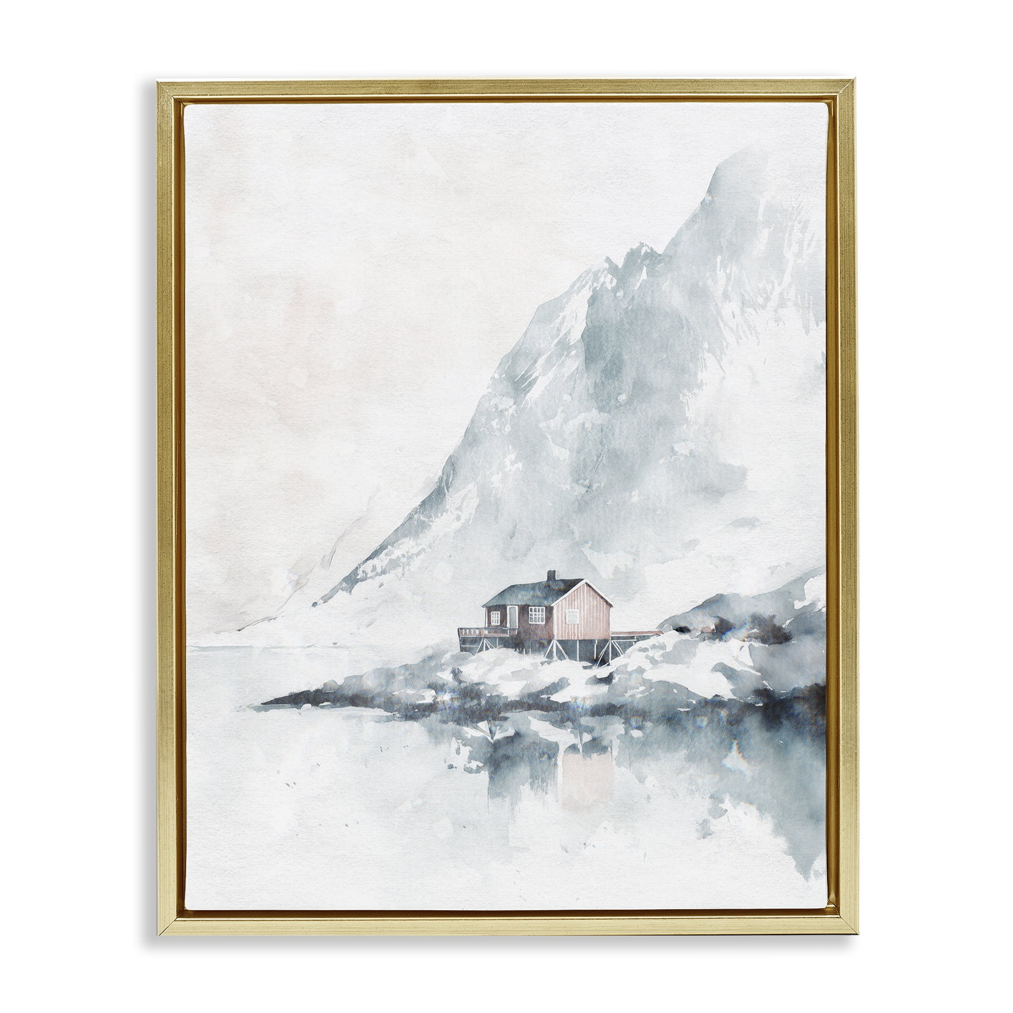 Stupell Industries Snow Shelter Watercolor Gold Framed Floater Canvas Wall Art, design by Svetlana Aleynikova