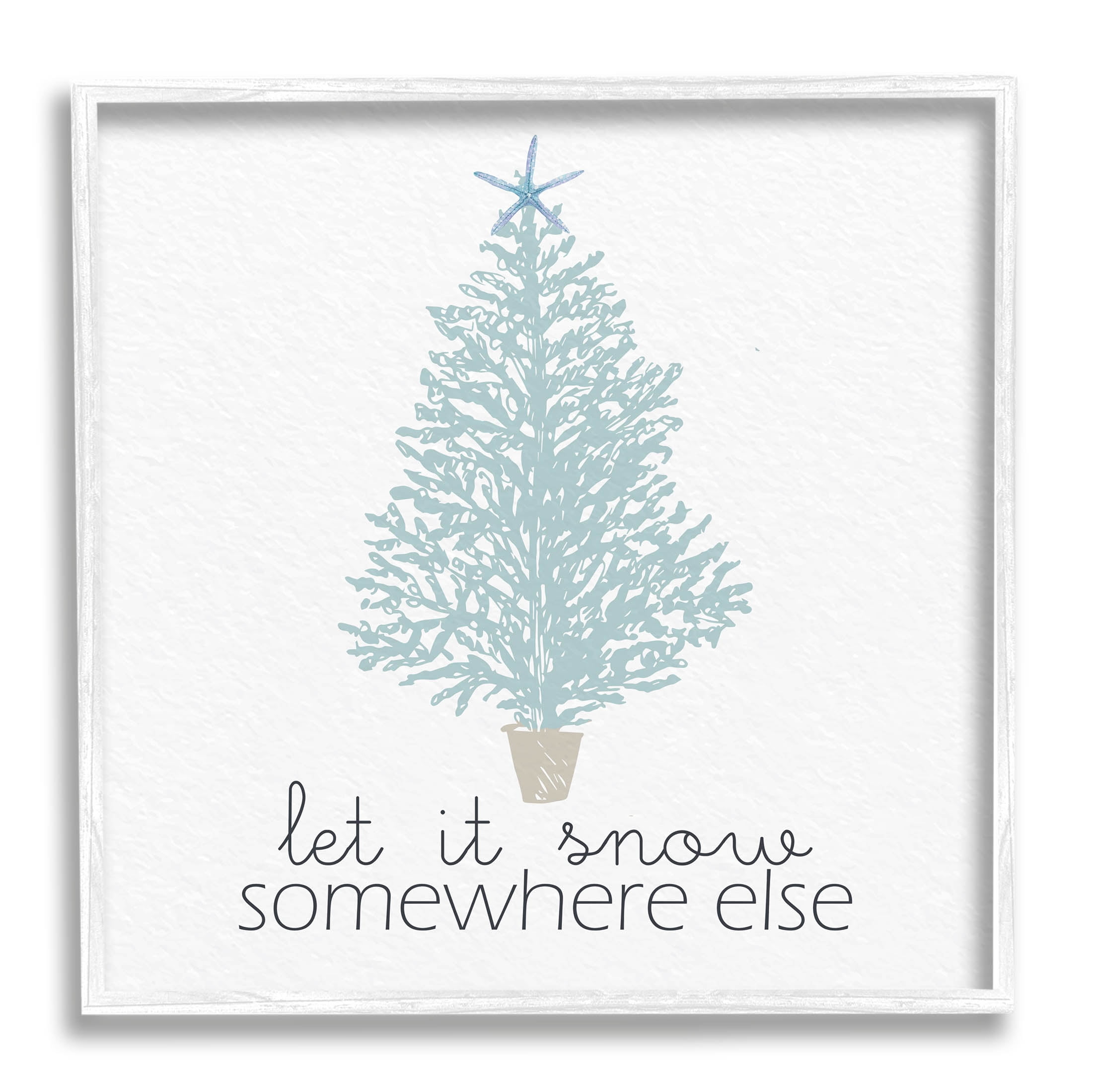 Stupell Industries Snow Somewhere Else Holiday Tree Graphic Art White Framed Art Print Wall Art, Design by Kim Allen