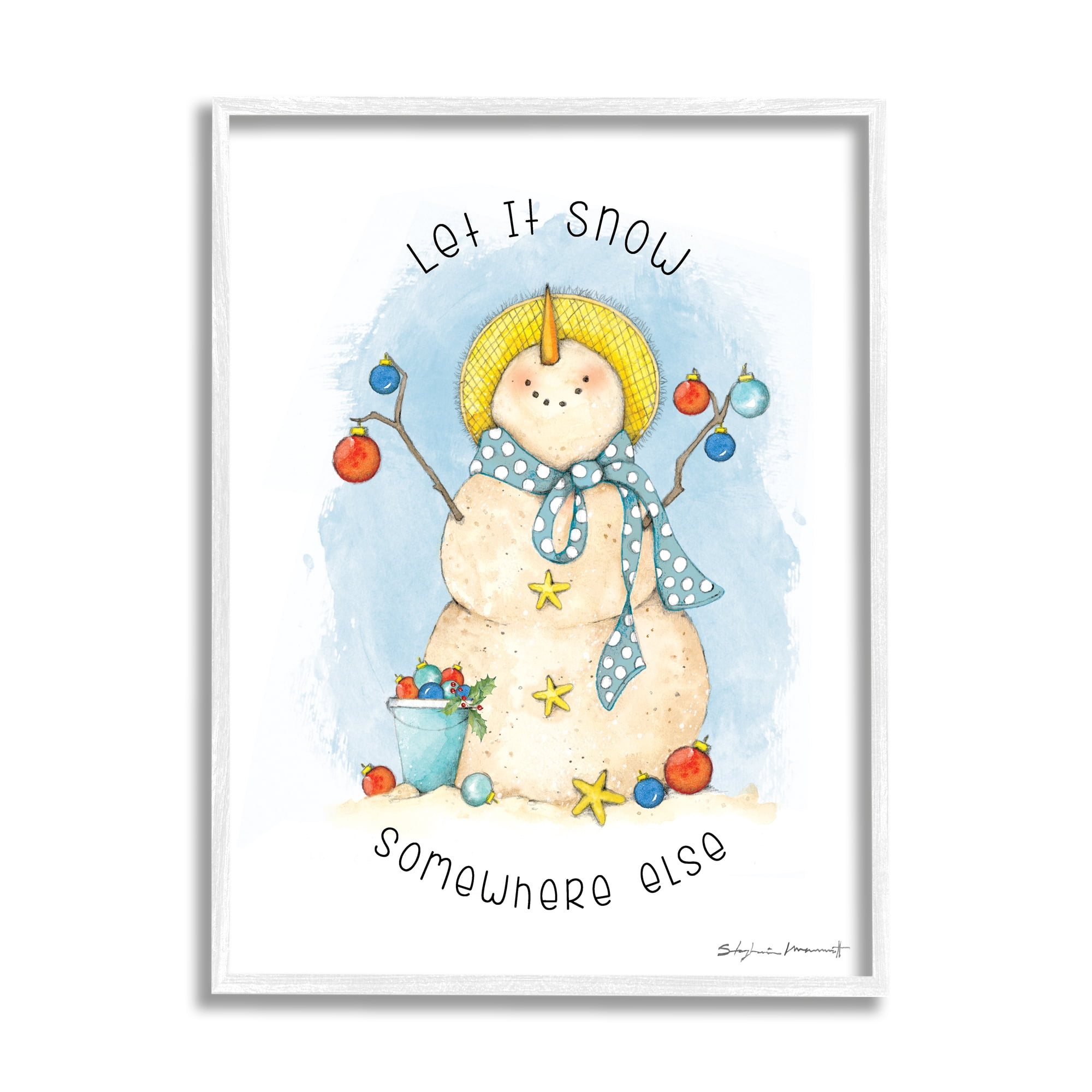 Stupell Industries Snow Somewhere Else Nautical Winter Snowman Bold Ornaments, 11 x 14, Design by Stephanie Workman Marrott