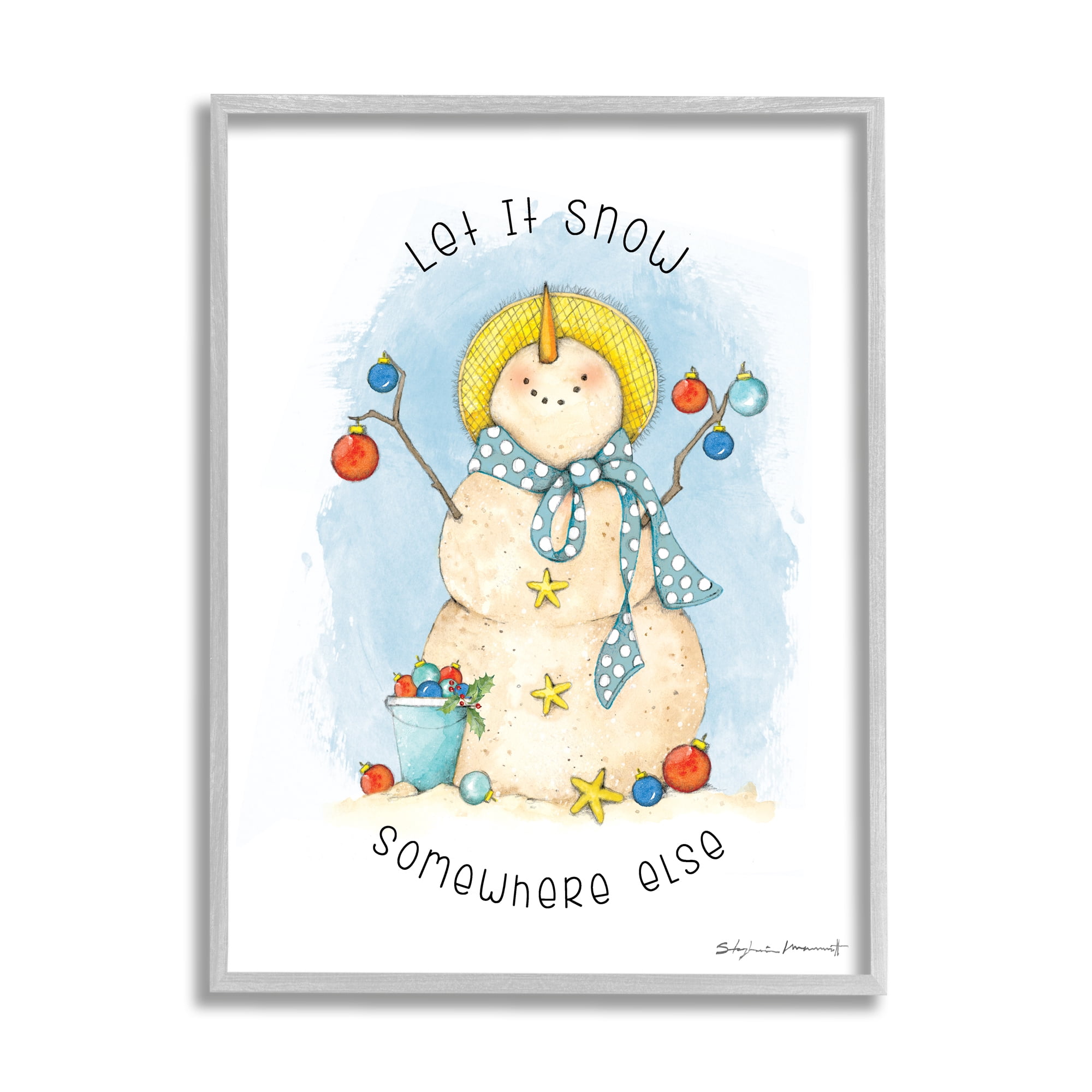 Stupell Industries Snow Somewhere Else Nautical Winter Snowman Bold Ornaments, 11 x 14, Design by Stephanie Workman Marrott