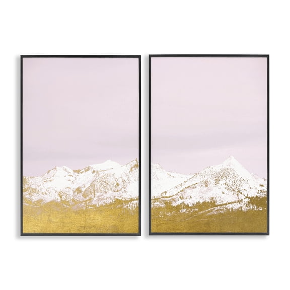 Stupell Industries Snow Tipped Mountains on Pink Landscape & Nature Painting Black Framed Art Print Wall Art, 16 x 24, Set of 2