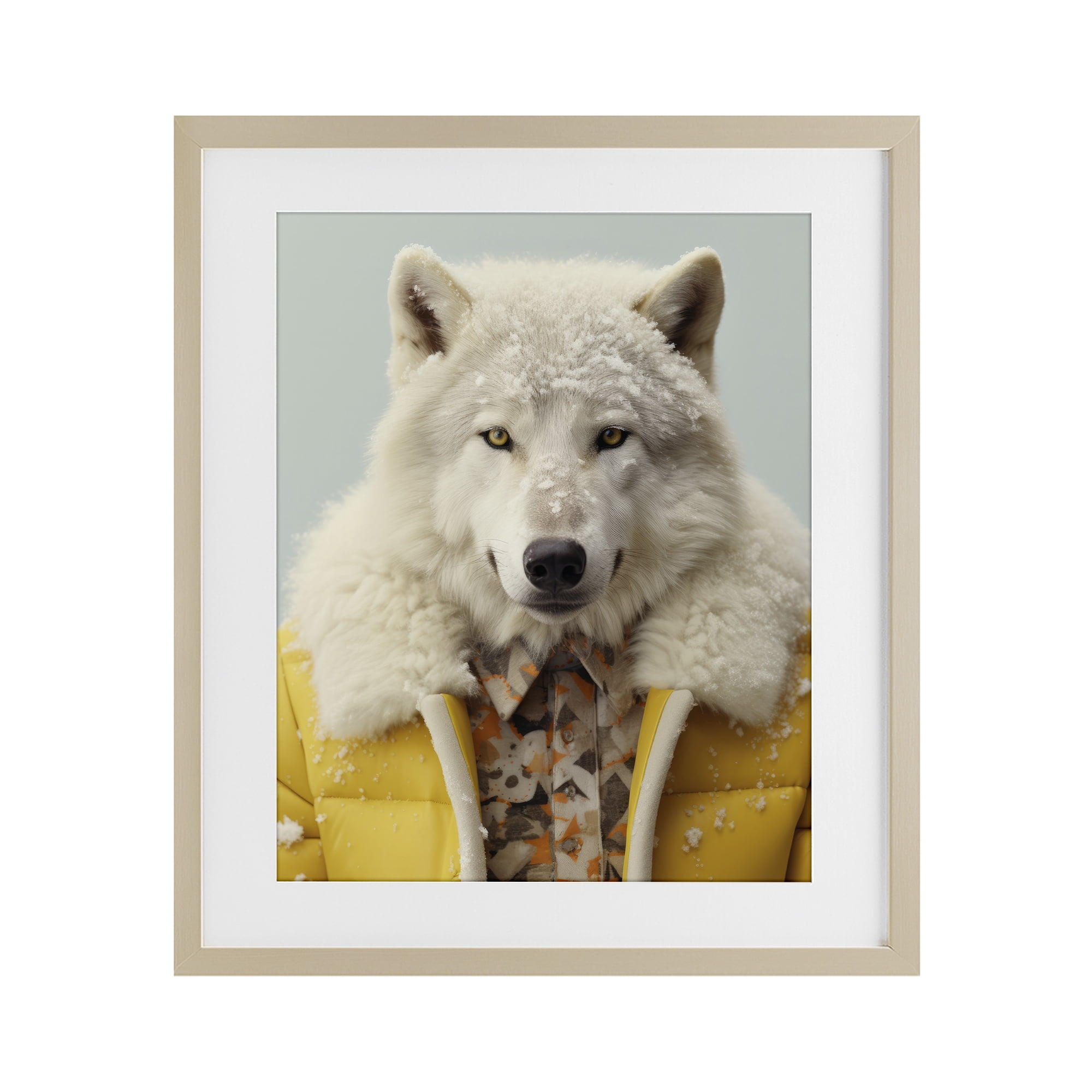 Stupell Industries Snow Wolf Yellow Jacket Birch Framed Print Under Glass, design by Ray Powers