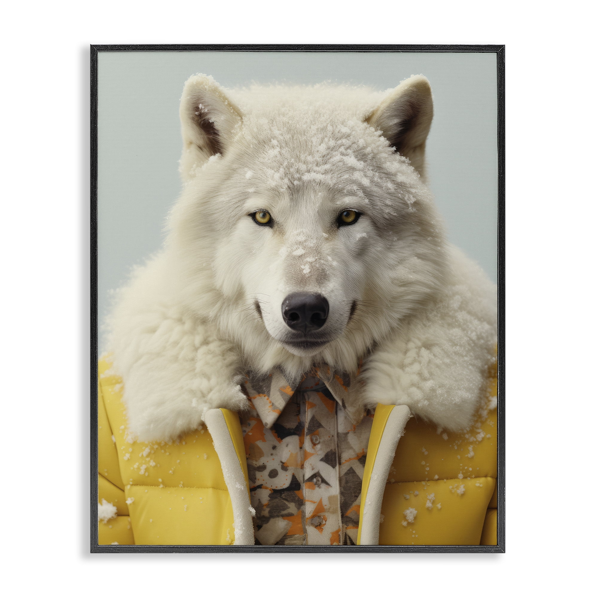 Stupell Industries Snow Wolf Yellow Jacket Black Framed Giclee Art, design by Ray Powers