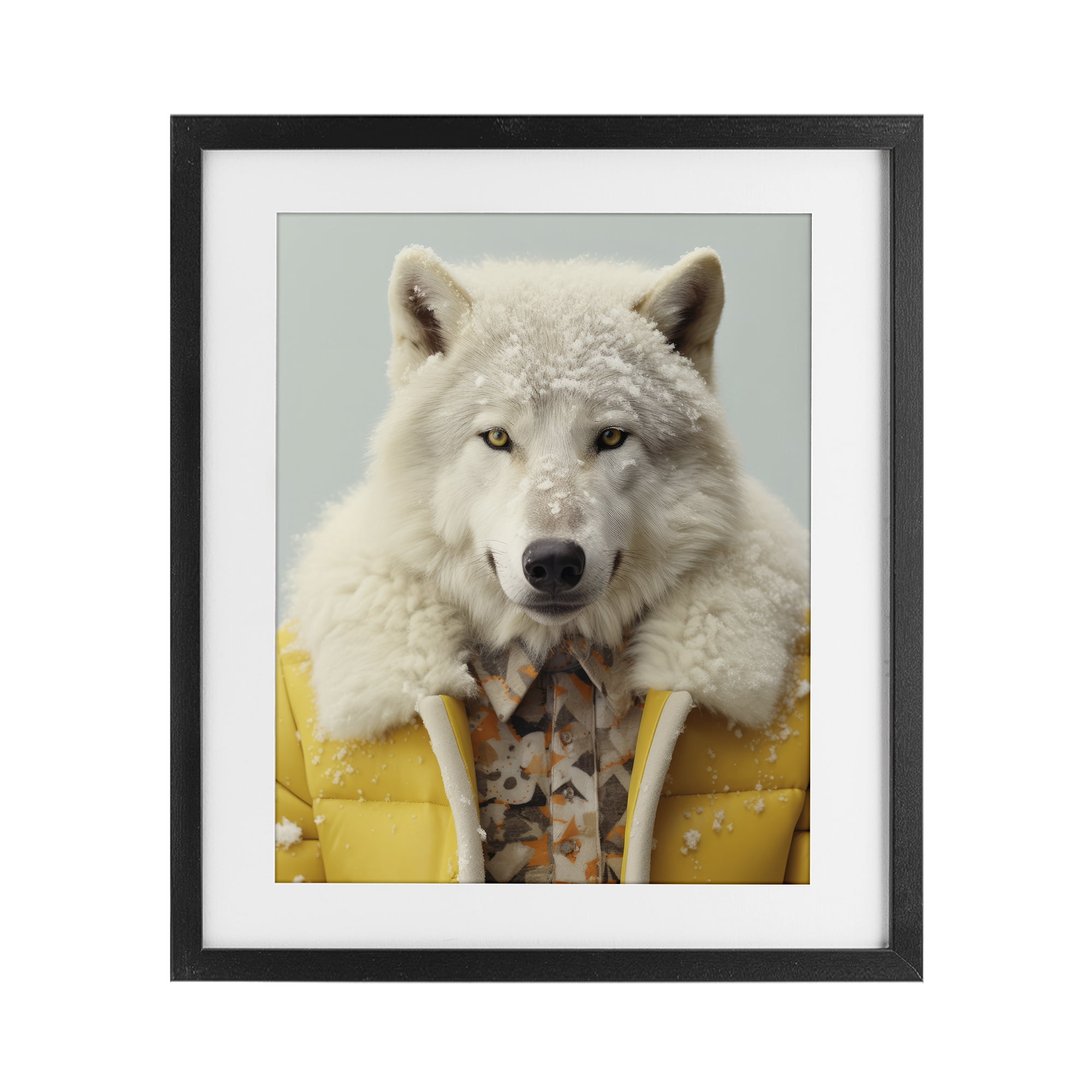 Stupell Industries Snow Wolf Yellow Jacket Black Framed Print Under Glass, design by Ray Powers