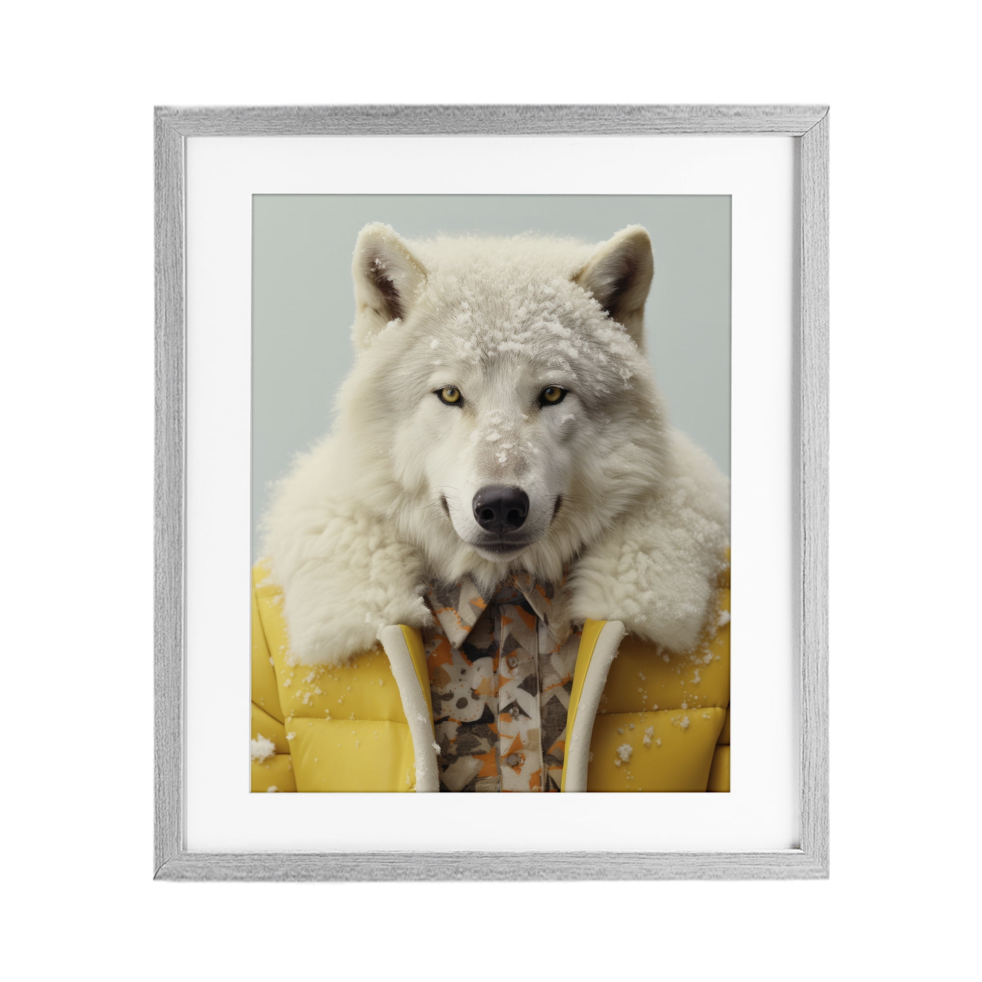 Stupell Industries Snow Wolf Yellow Jacket Gray Framed Print Under Glass, design by Ray Powers
