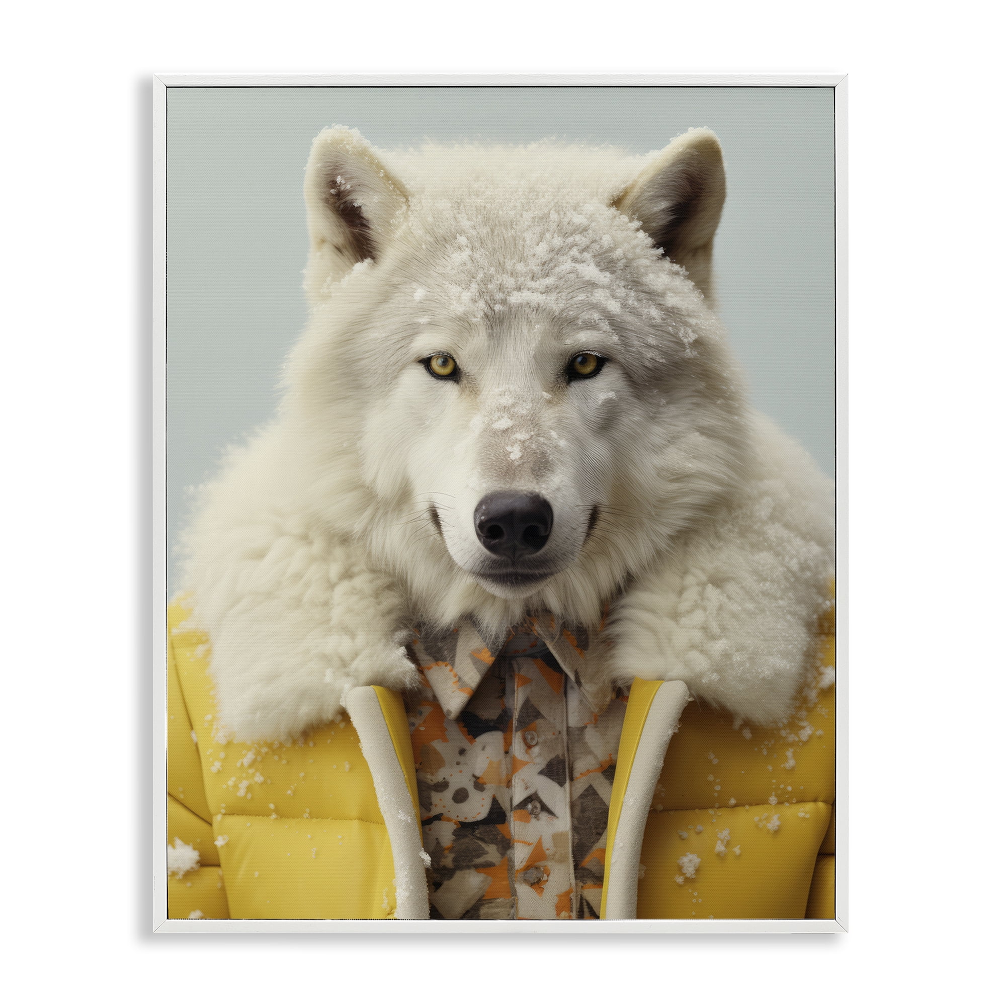 Stupell Industries Snow Wolf Yellow Jacket White Framed Giclee Art, design by Ray Powers