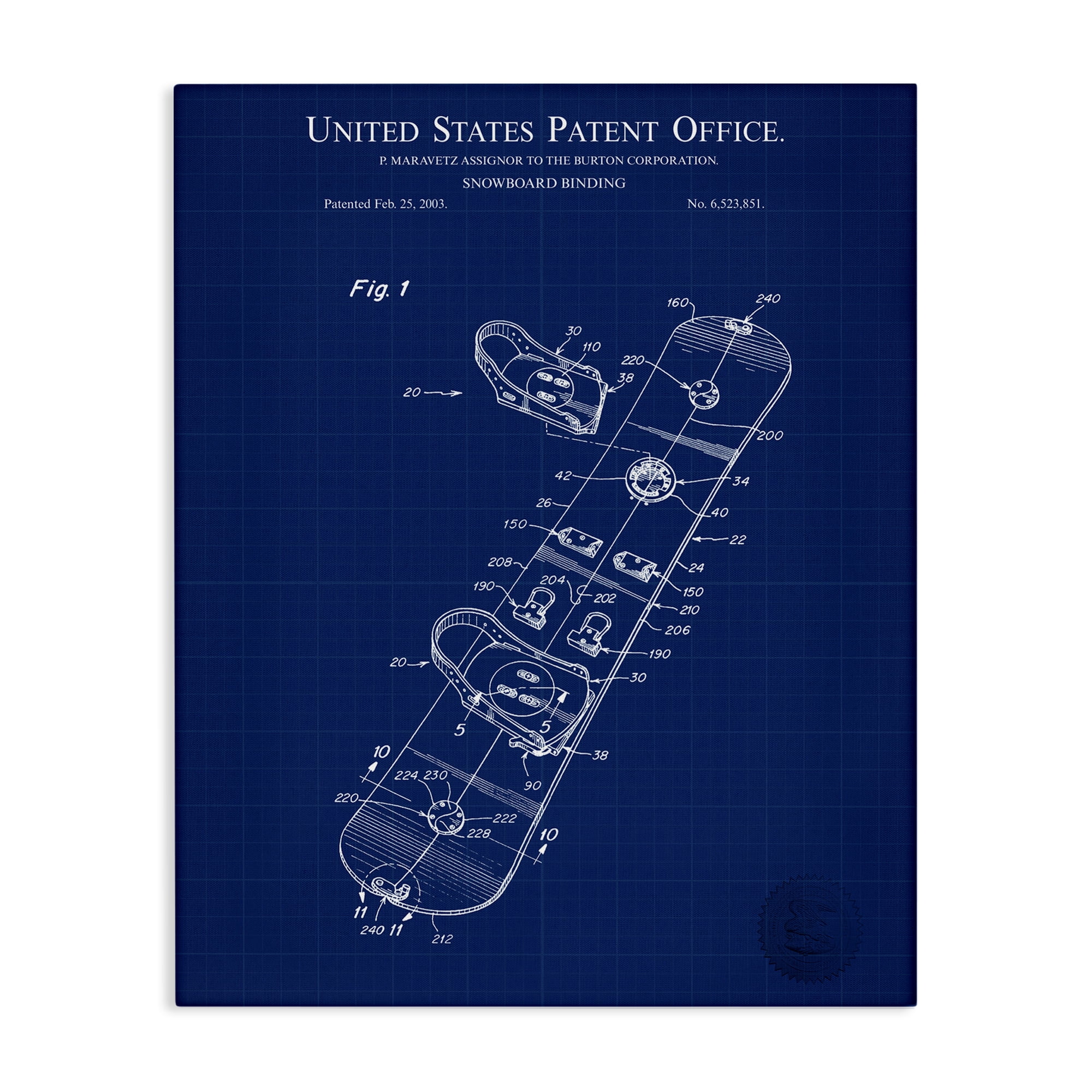 Stupell Industries Snowboard Binding Blueprint Transportation Painting Gallery Wrapped Canvas Art Print Wall Art, 24 x 30