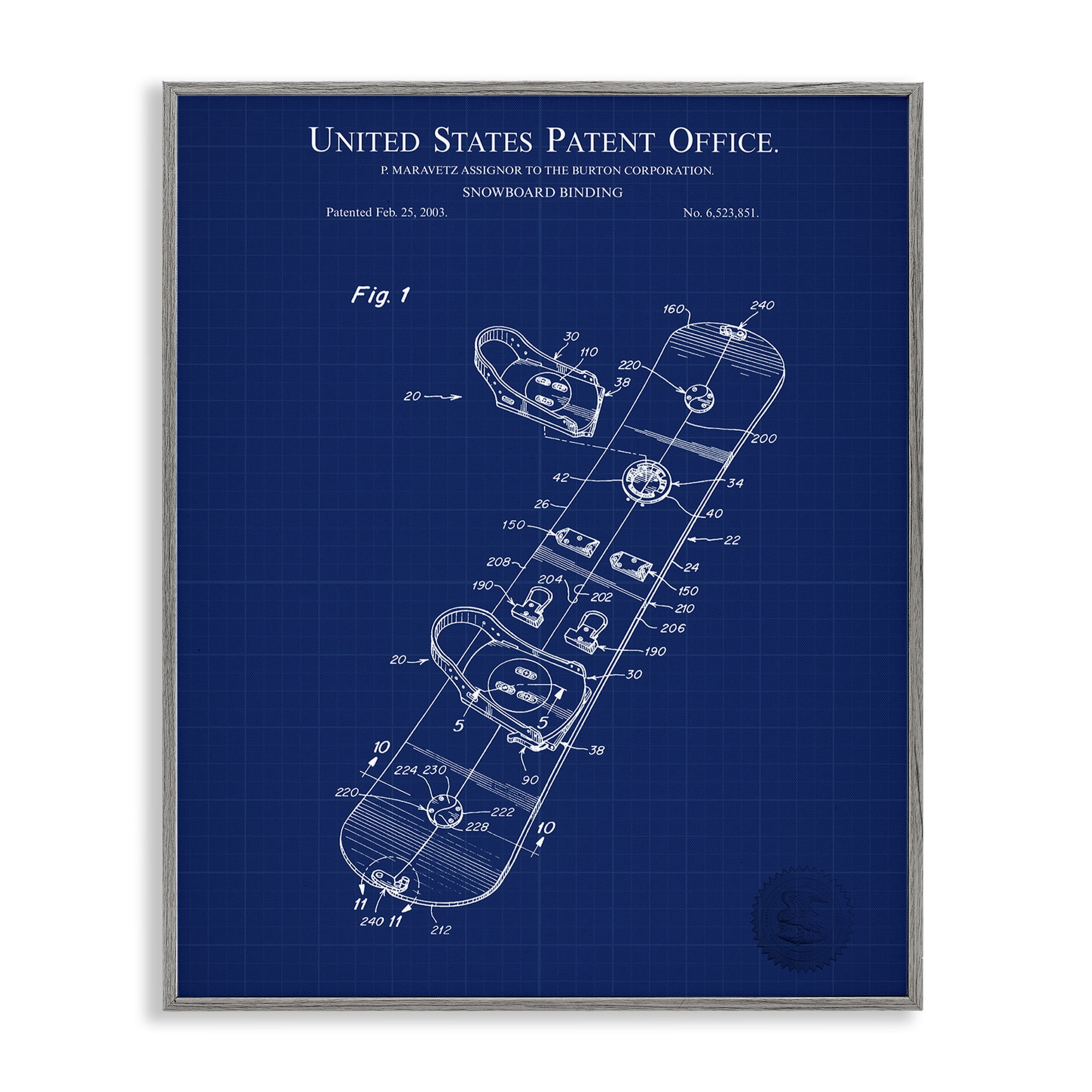 Stupell Industries Snowboard Binding Blueprint Transportation Painting Gray Framed Art Print Wall Art, 11 x 14