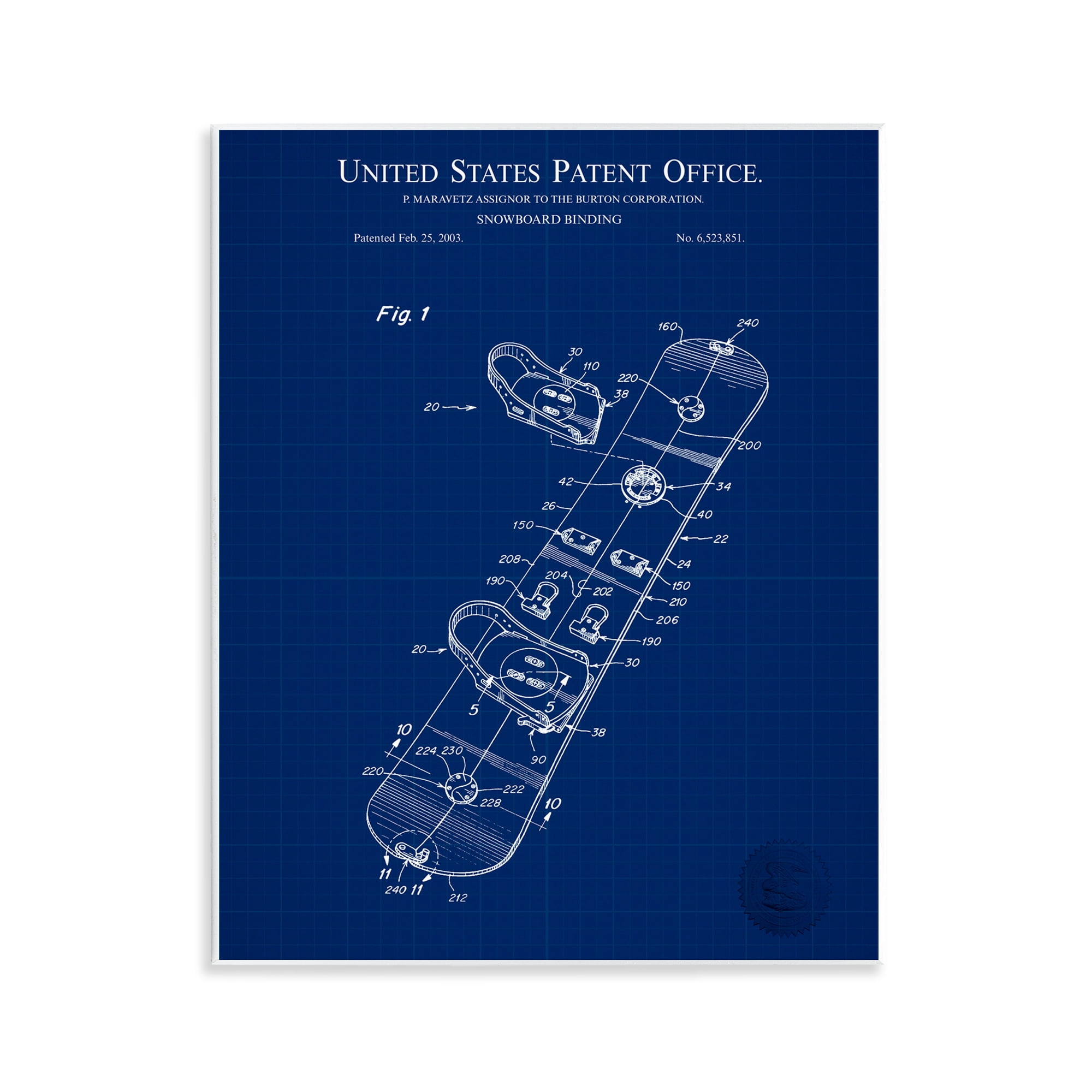 Stupell Industries Snowboard Binding Blueprint Transportation Painting Unframed Art Print Wall Art, 11 x 14
