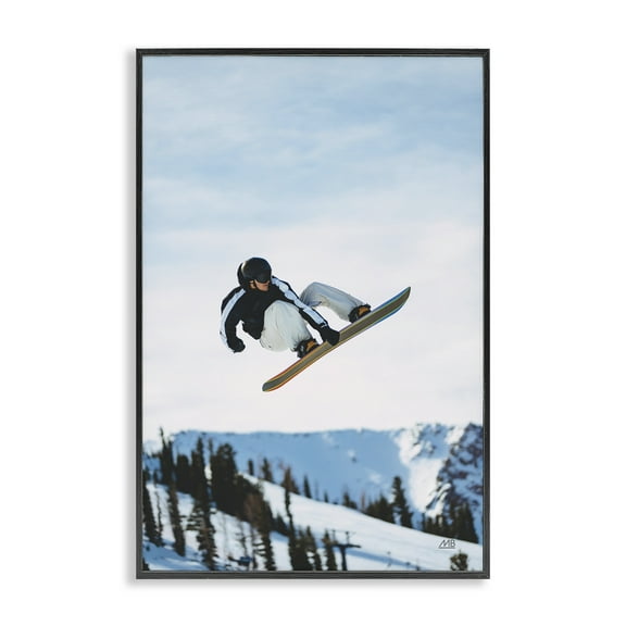 Stupell Industries Snowboarder Air Tricks Sports Photography Black Framed Art Print Wall Art, 12 x 18